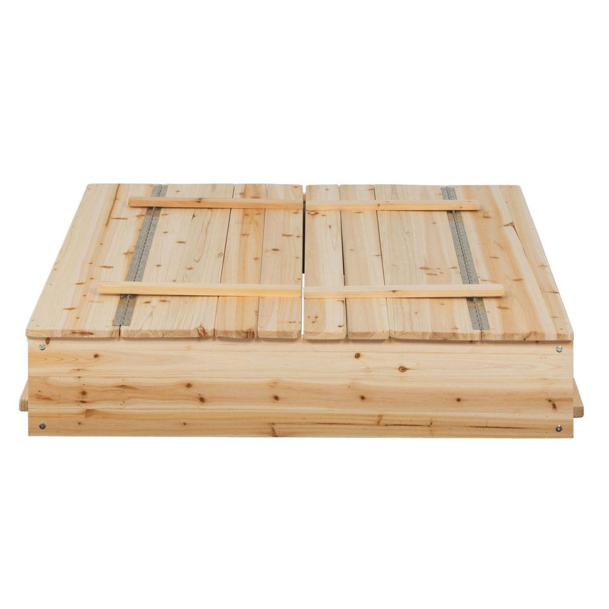 ID MARKET Bac à sable FUNNY bois refermable avec 2 bancs et bâches de protection