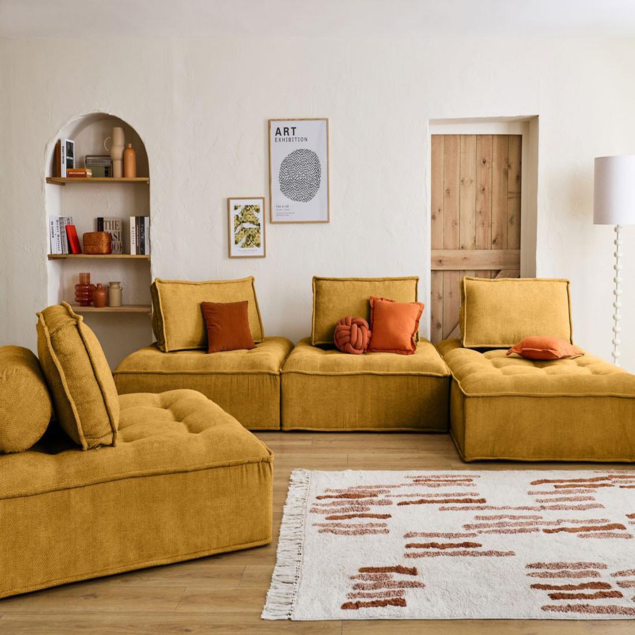 Voir la diapositive 2 : BEST MOBILIER Marisol - canapé panoramique modulable 7 places - velours texturé