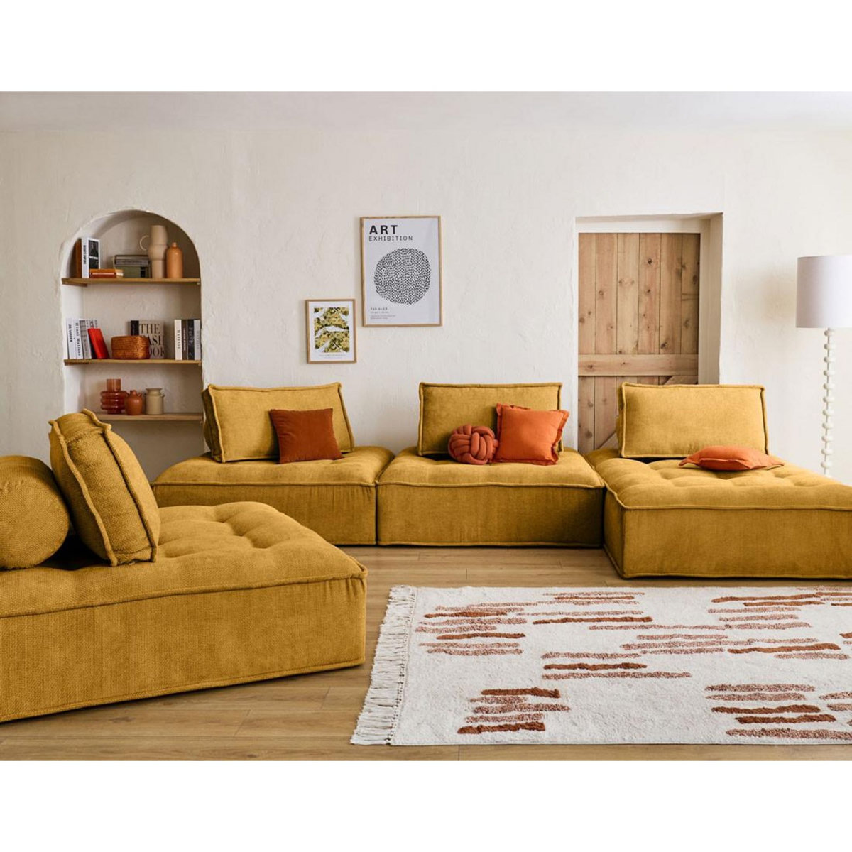 BEST MOBILIER Marisol - canapé panoramique modulable 7 places - velours texturé