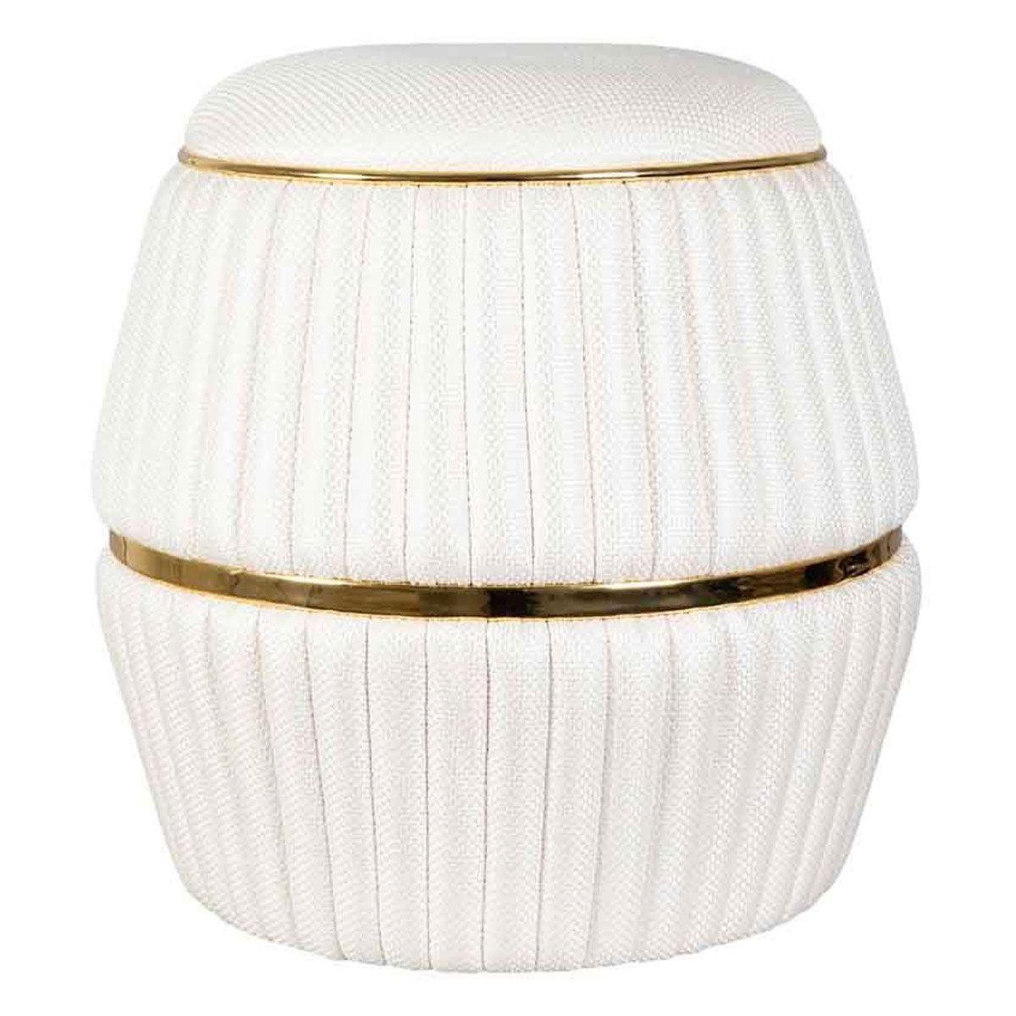 Paris Prix Pouf matelassé  doric  53cm ivoire & or