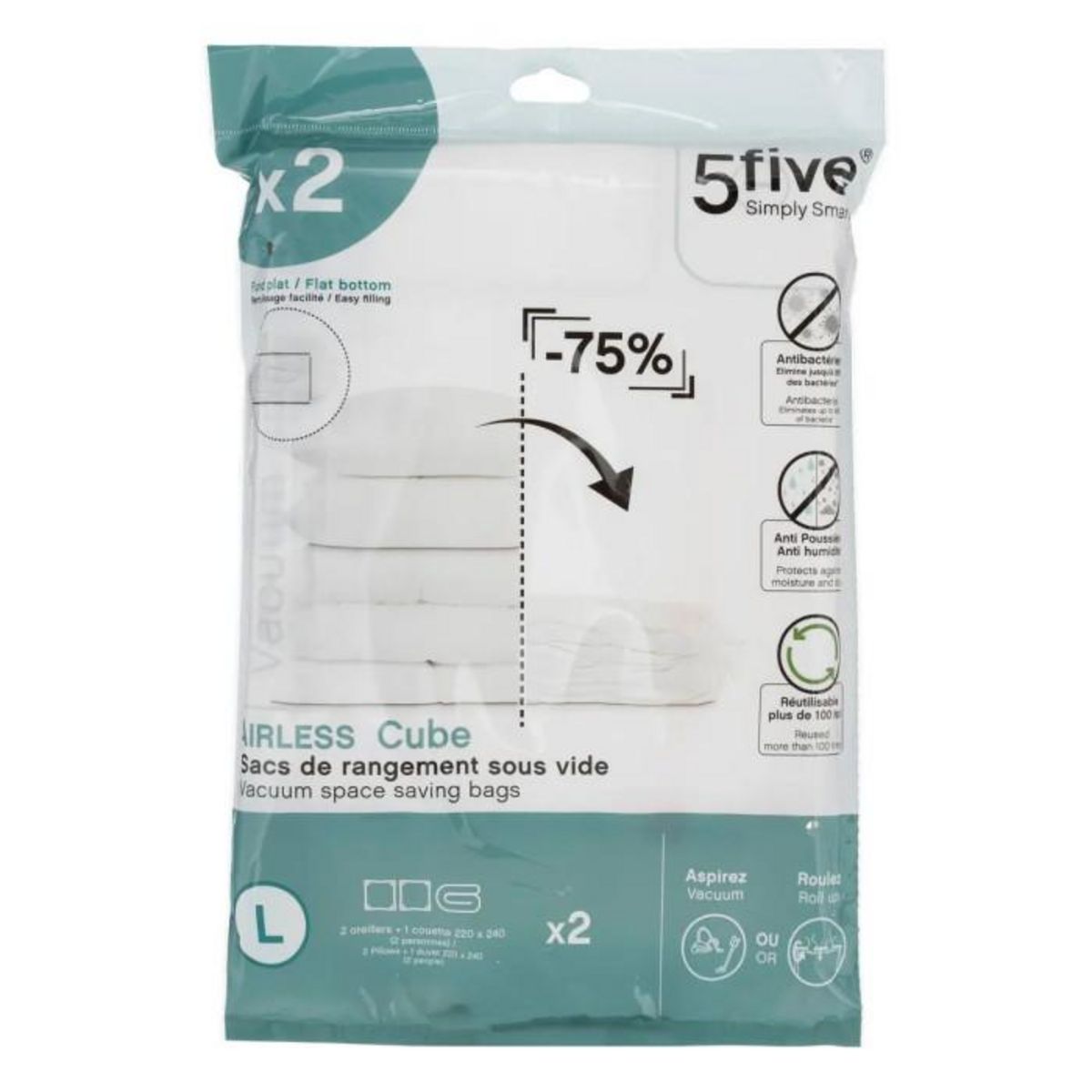 FIVE Lot de 2 Sacs Compresseurs  Airless L  104cm Transparent