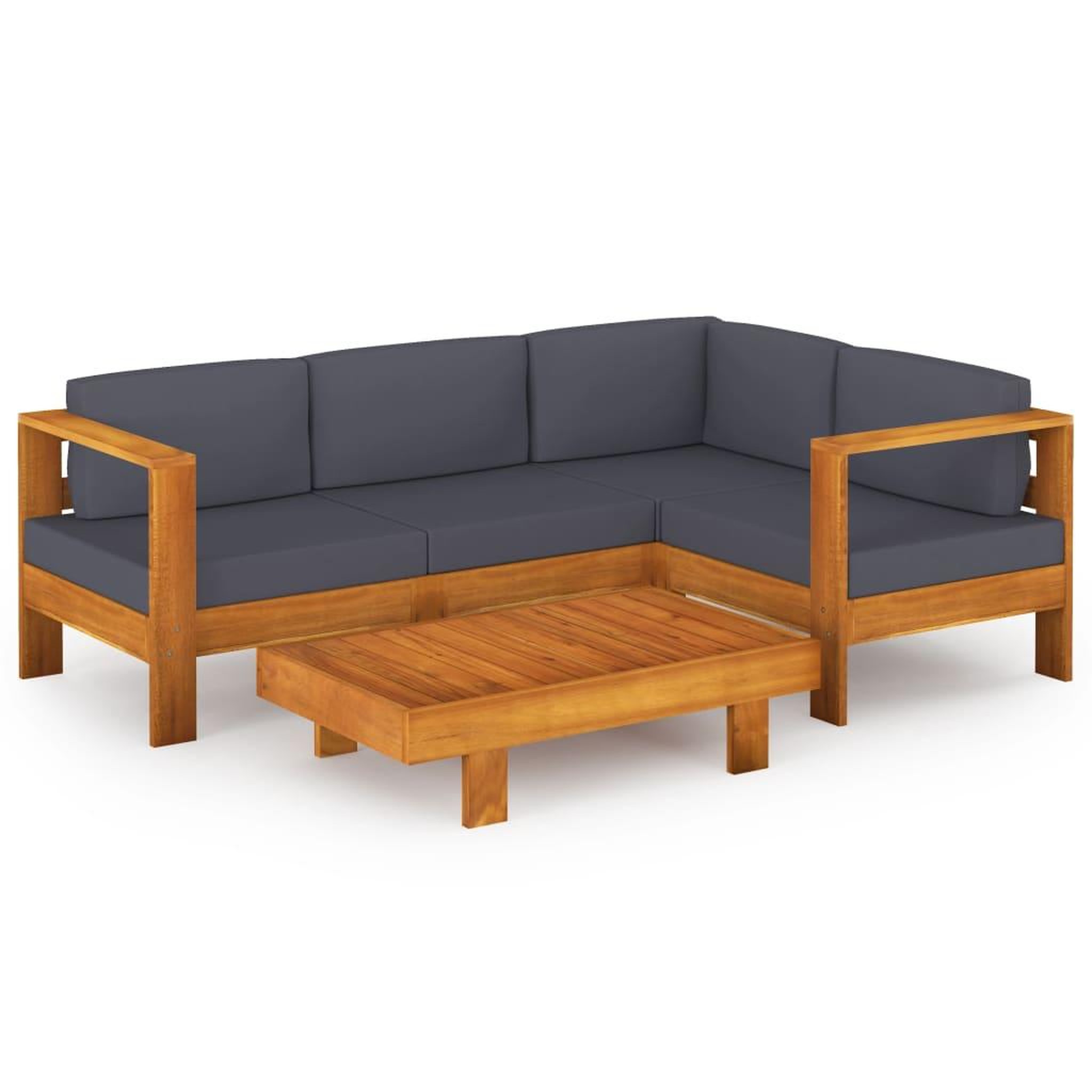 Voir la diapositive 2 : VIDAXL Salon de jardin 5 pcs avec coussins gris fonce Bois d'acacia