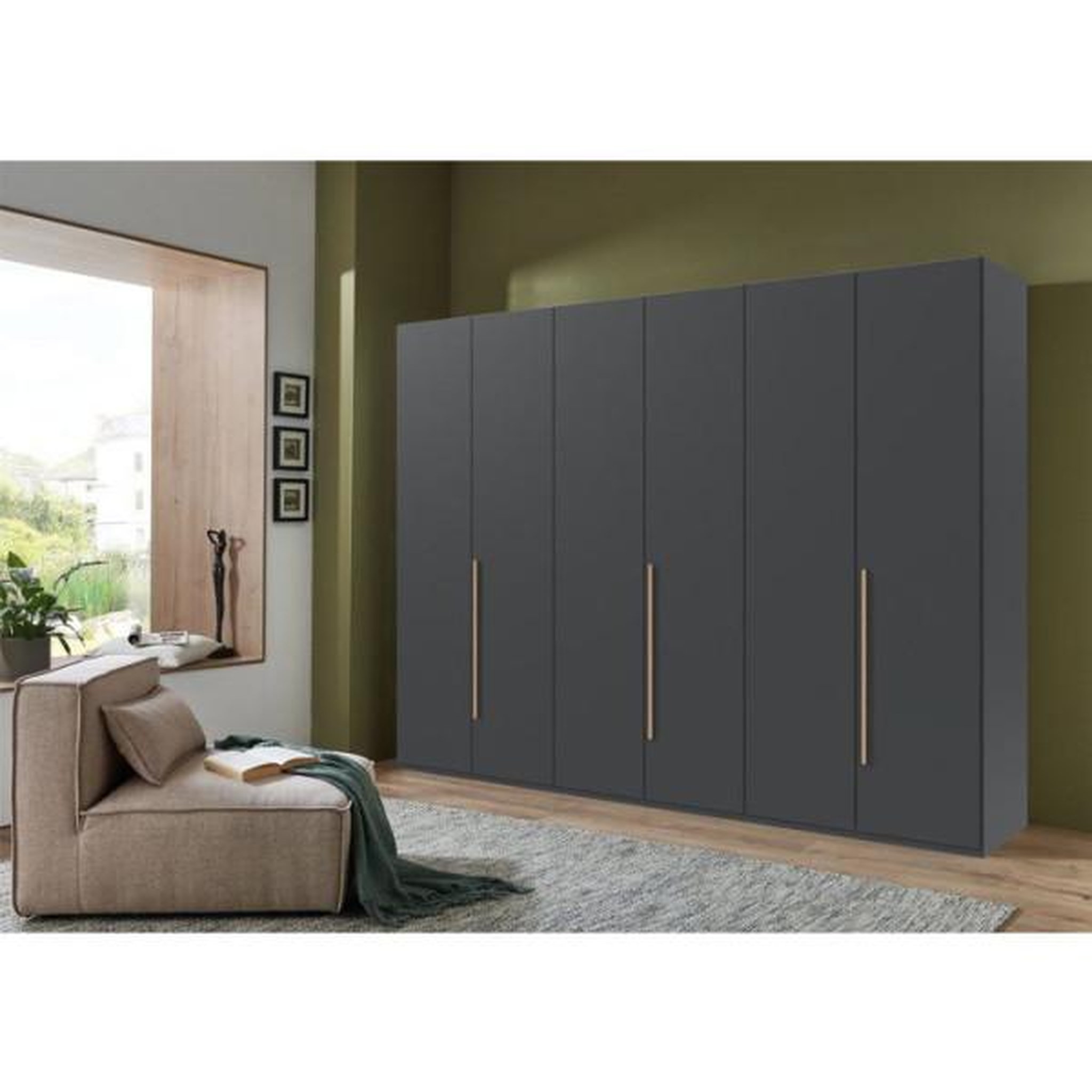 N/A Armoire de chambre - LONDON - Couleur Graphite - 6 portes battantes - 3 tiroirs - 270 x 58 x 208 cm