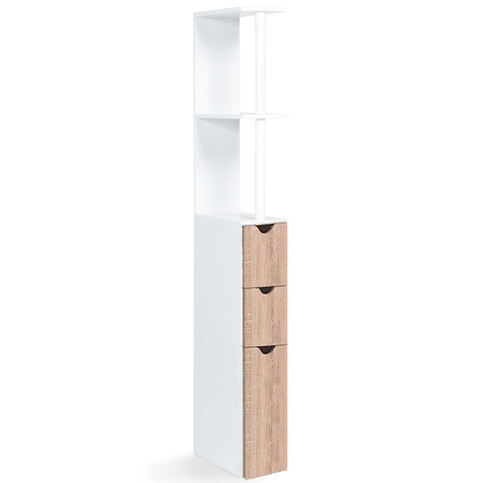 Voir la diapositive 4 : ID MARKET Meuble wc étagère willy bois 3 portes blanc et hêtre