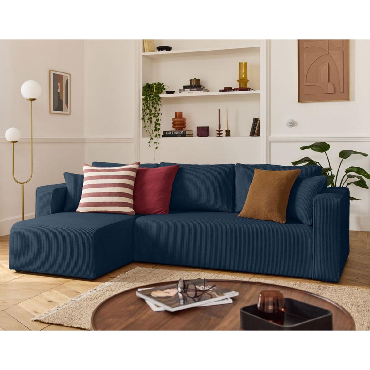 BEST MOBILIER Topaze - canapé d'angle déhoussable réversible 4 places en velours côtelé