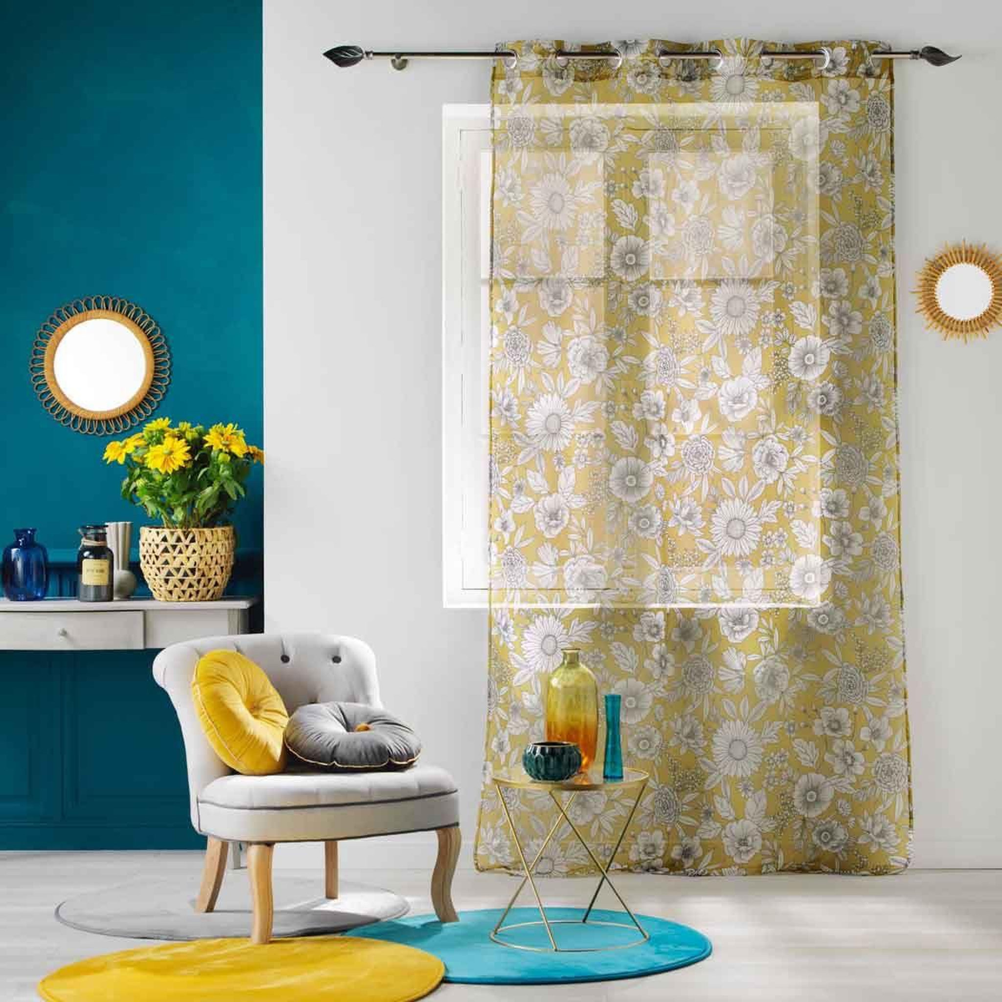 Voir la diapositive 3 : Douceur d'Intérieur Rideau voilage à œillets  milady  140x280cm jaune