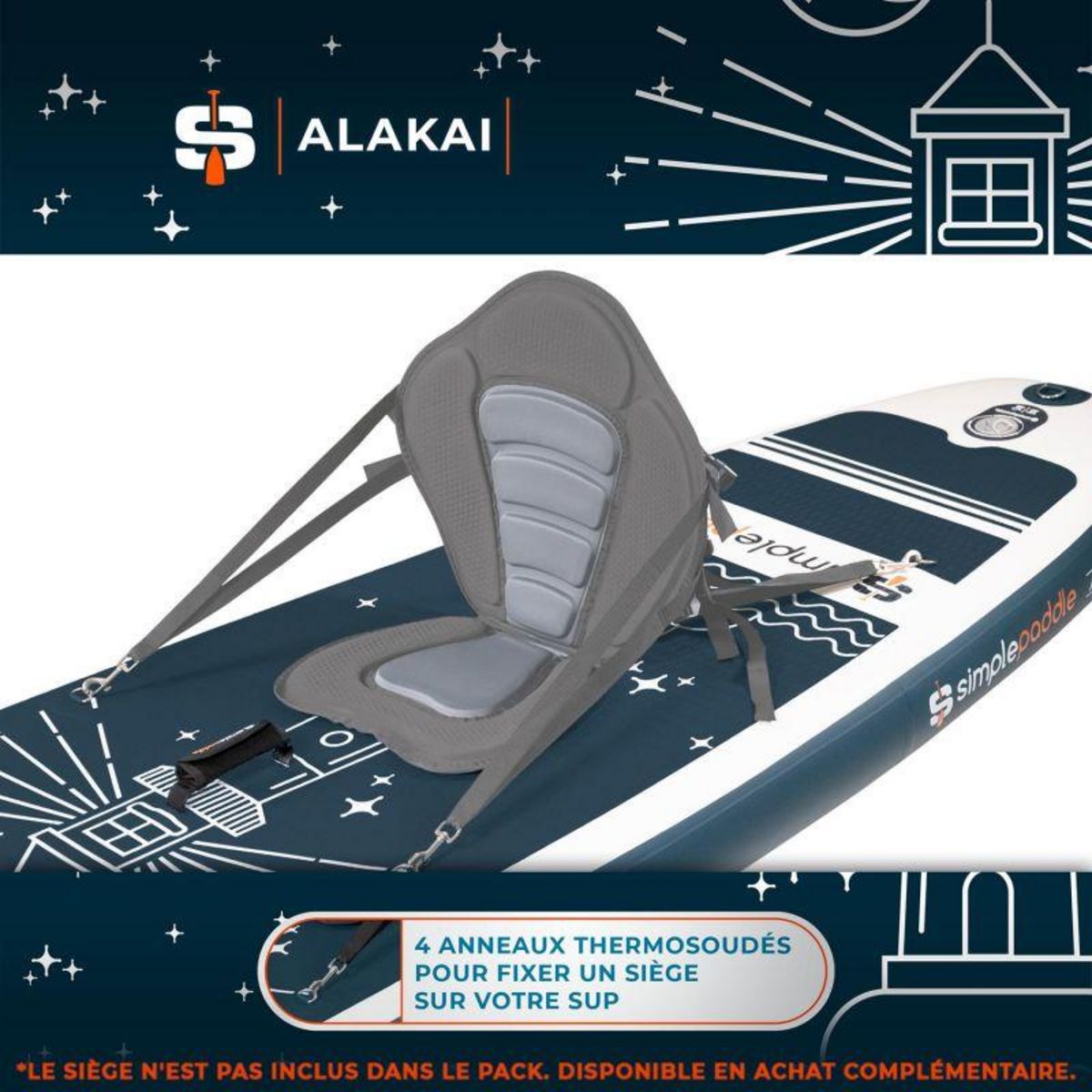 SIMPLE PADDLE Paddle gonflable ALAKAI 10'8 ( 325 X 81 X 15 Cm) avec Pagaie, Leash, Pompe, Pochette téléphone et Sac de transport