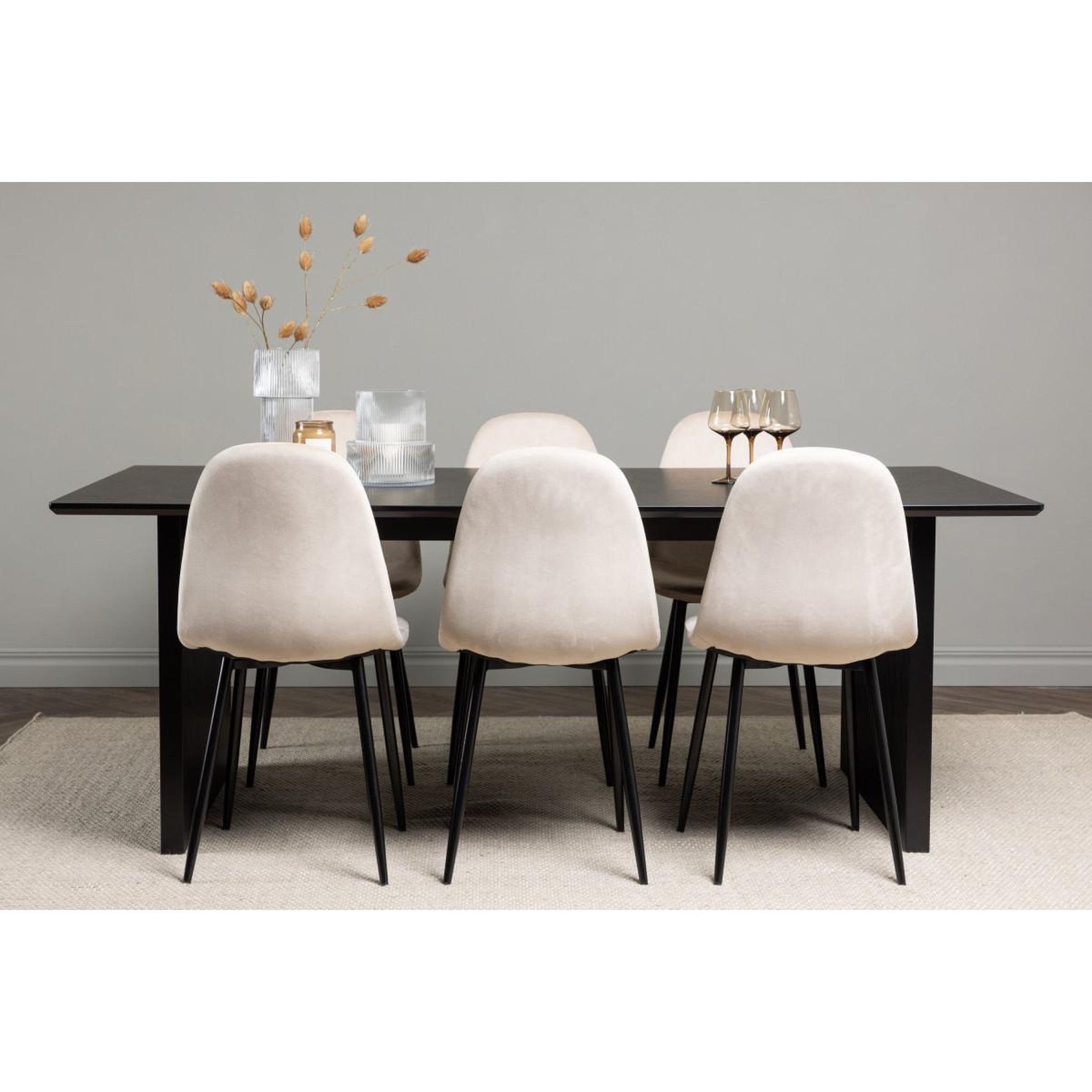 Voir la diapositive 6 : Paris Prix Ensemble table à manger & 6 chaises  vail & polar  200cm noir & beige