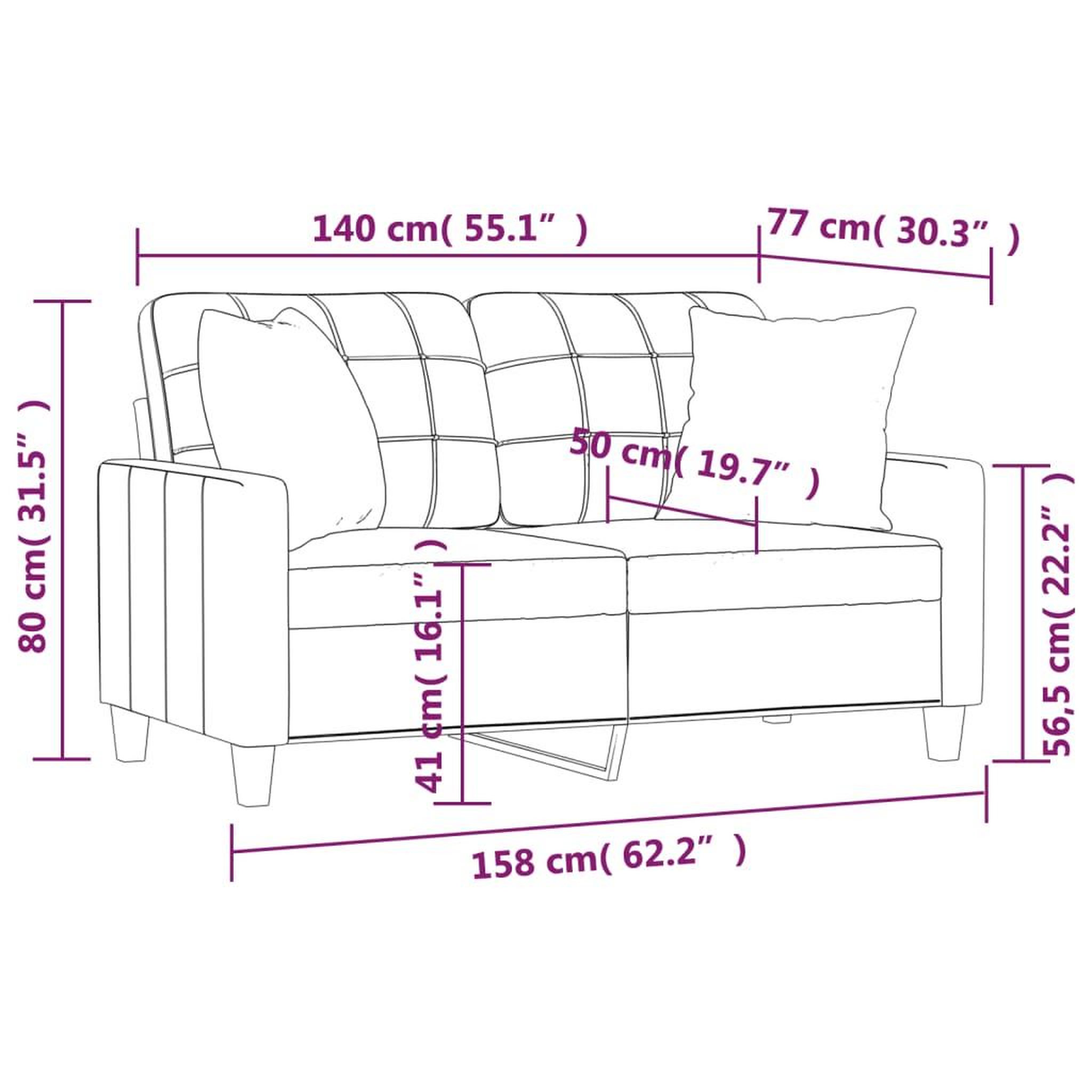 Voir la diapositive 6 : VIDAXL Canape 2 places avec oreillers creme 140 cm similicuir