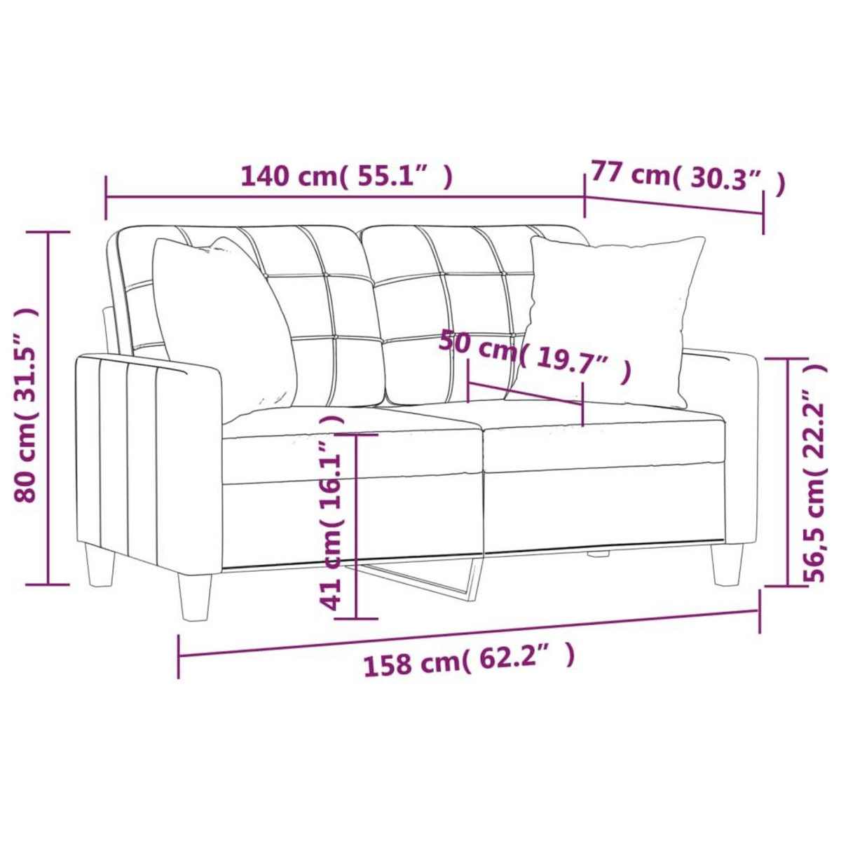 VIDAXL Canape 2 places avec oreillers creme 140 cm similicuir