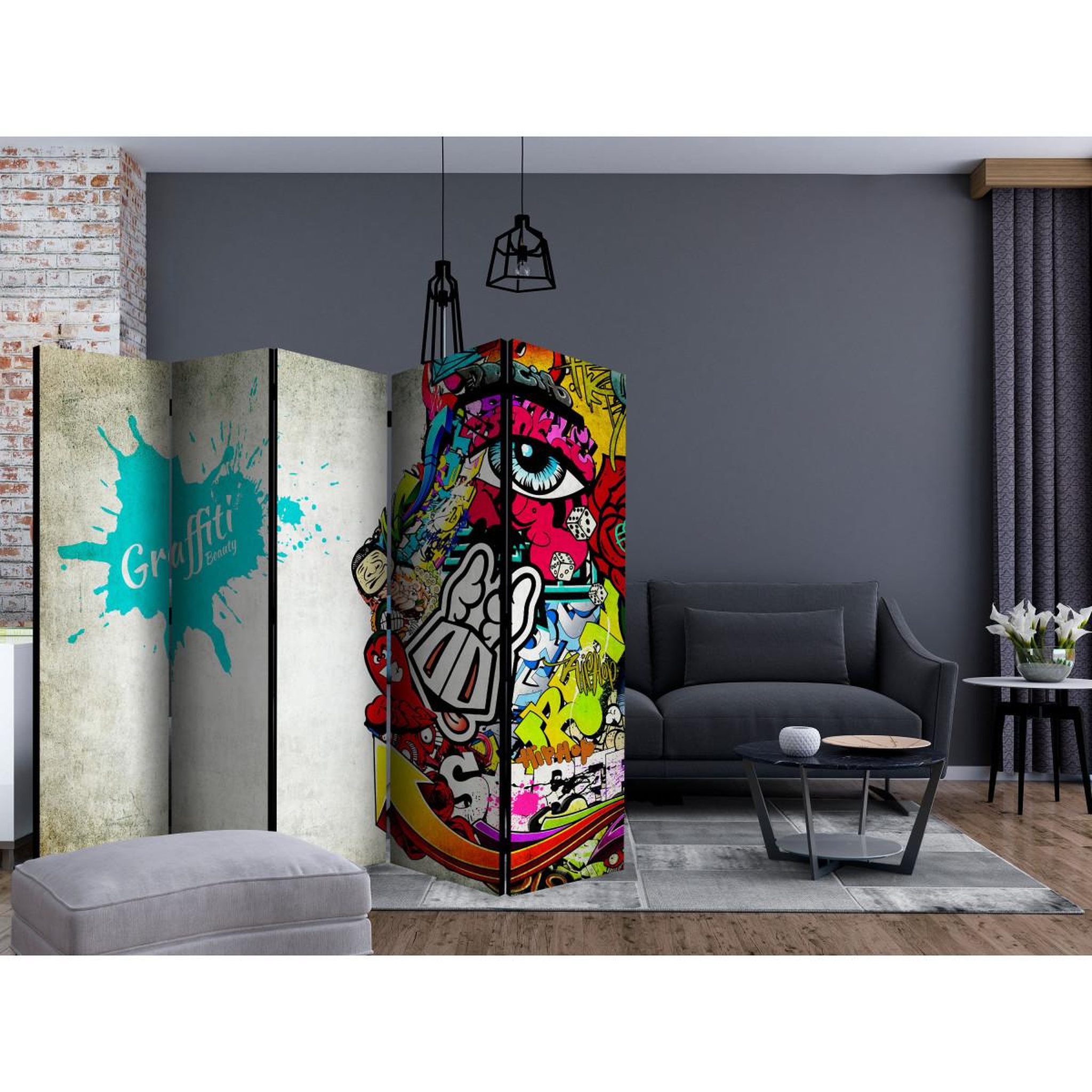 Voir la diapositive 2 : Paris Prix Paravent 5 volets  graffiti beauty ii  172x225cm