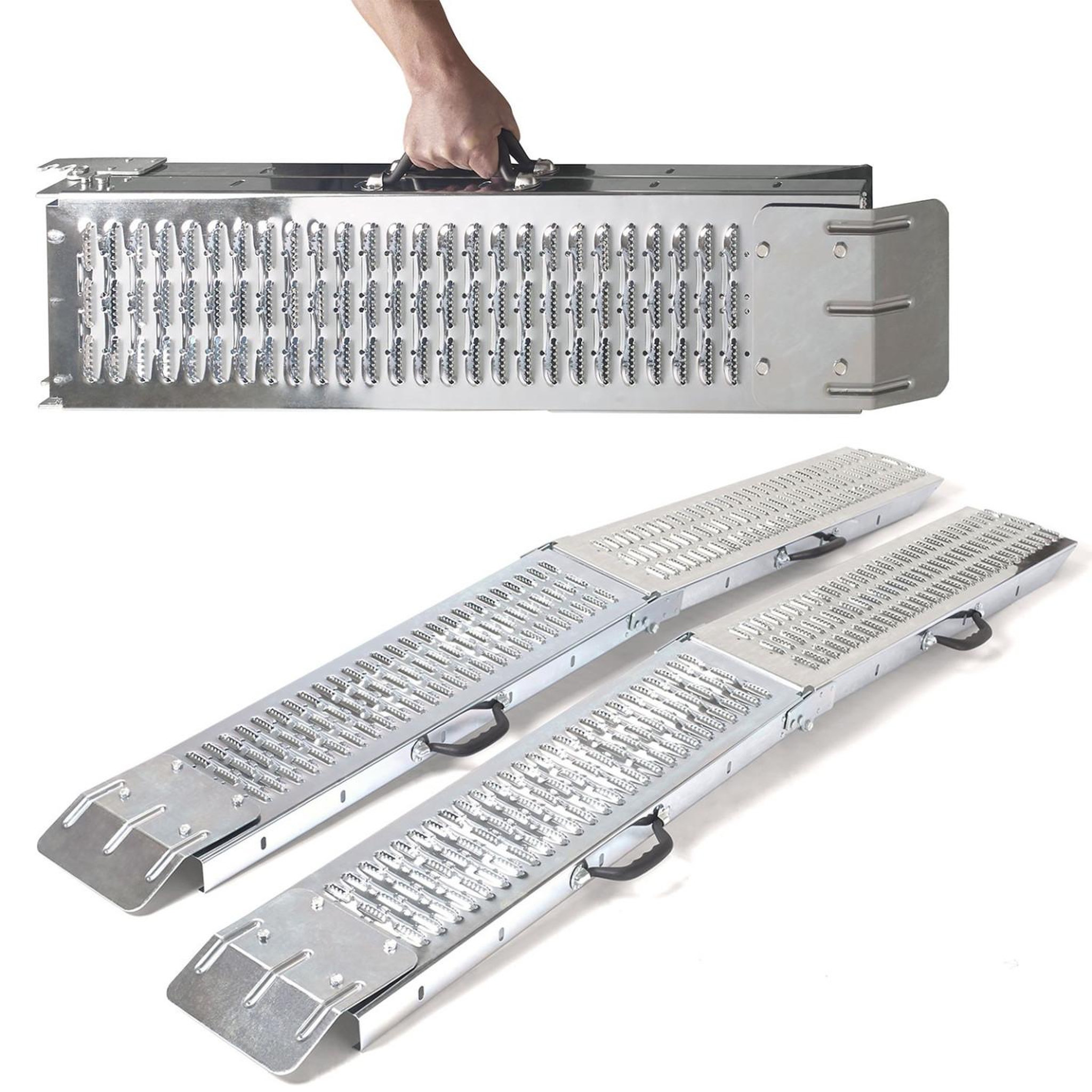 Voir la diapositive 6 : ID MARKET Set de 2 rampes pliables galvanisées spécial chargement