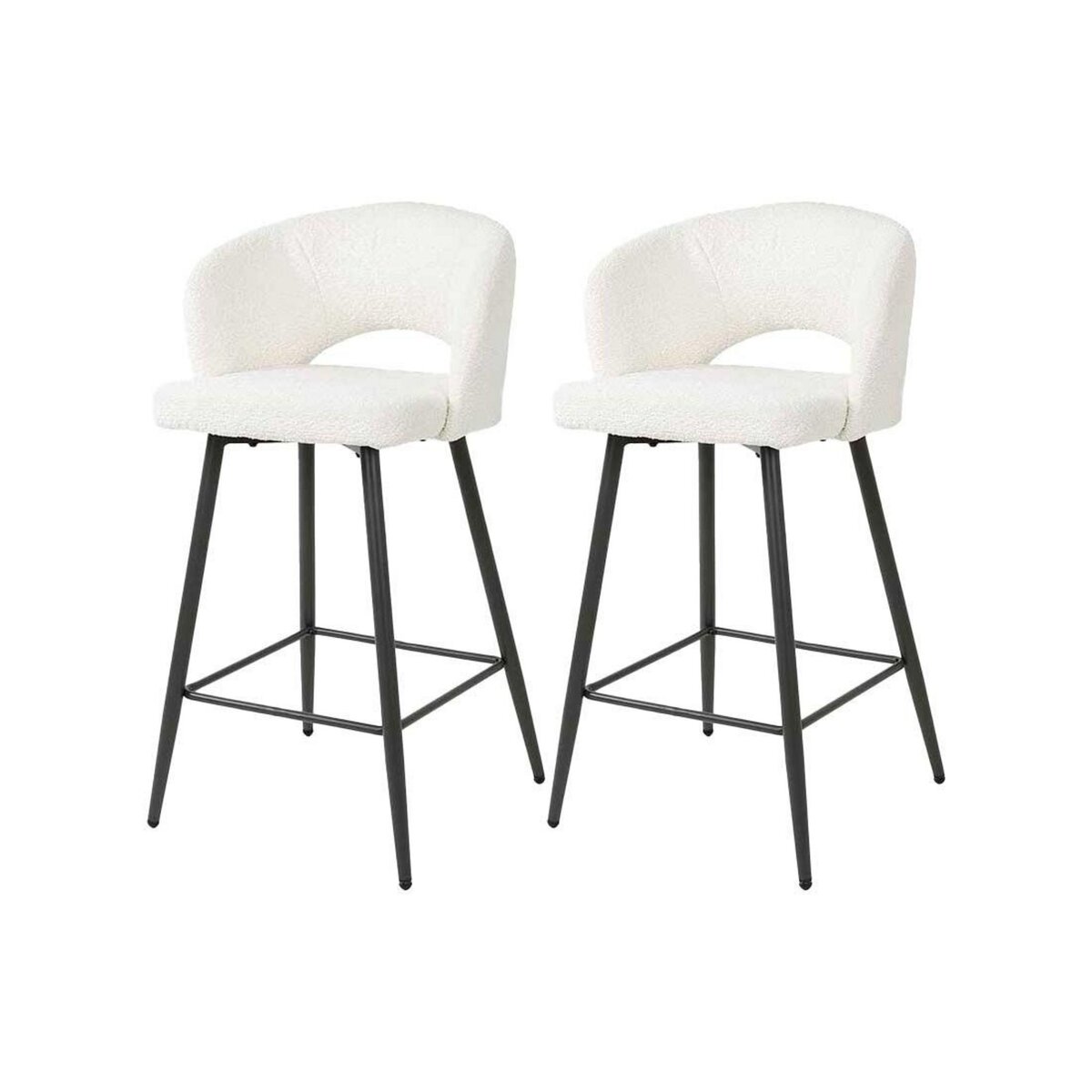 LISA DESIGN Pattaya - lot de 2 tabourets de bar - en tissu bouclette blanc