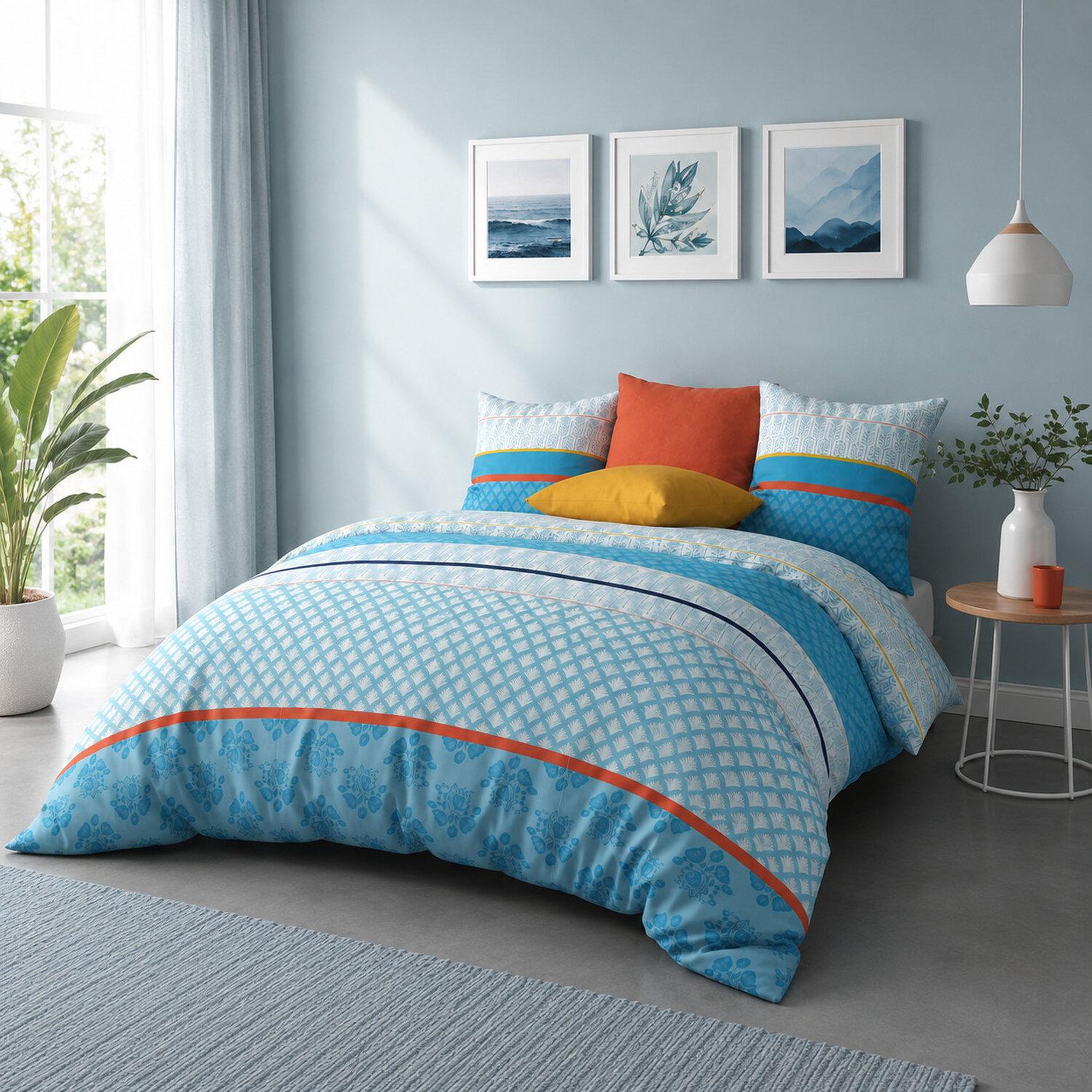 Voir la diapositive 2 : Les Ateliers du Linge Parure housse de couette coton 57fils eva blue
