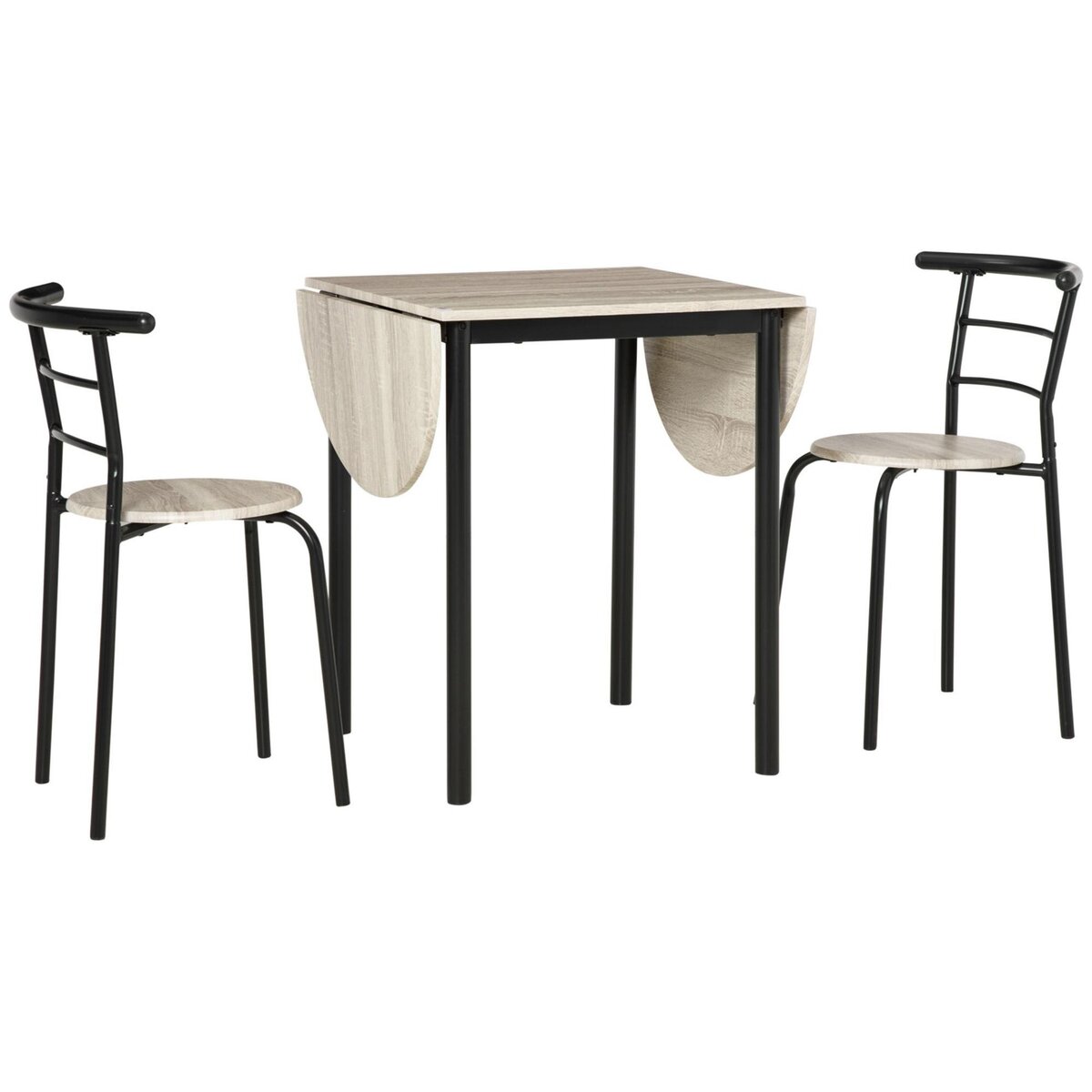 HOMCOM Ensemble table à manger 3 pièces avec 2 chaises style industriel - table  extensible - acier MDF aspect chêne clair pas cher 