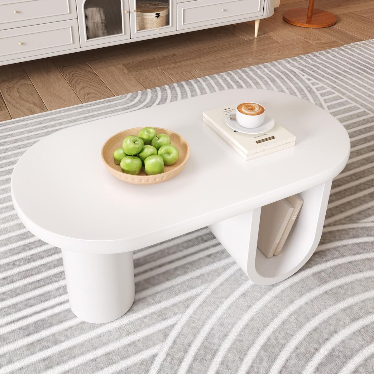 MERAX Table basse ovale blanc - 53,5x98,5 cm mdf