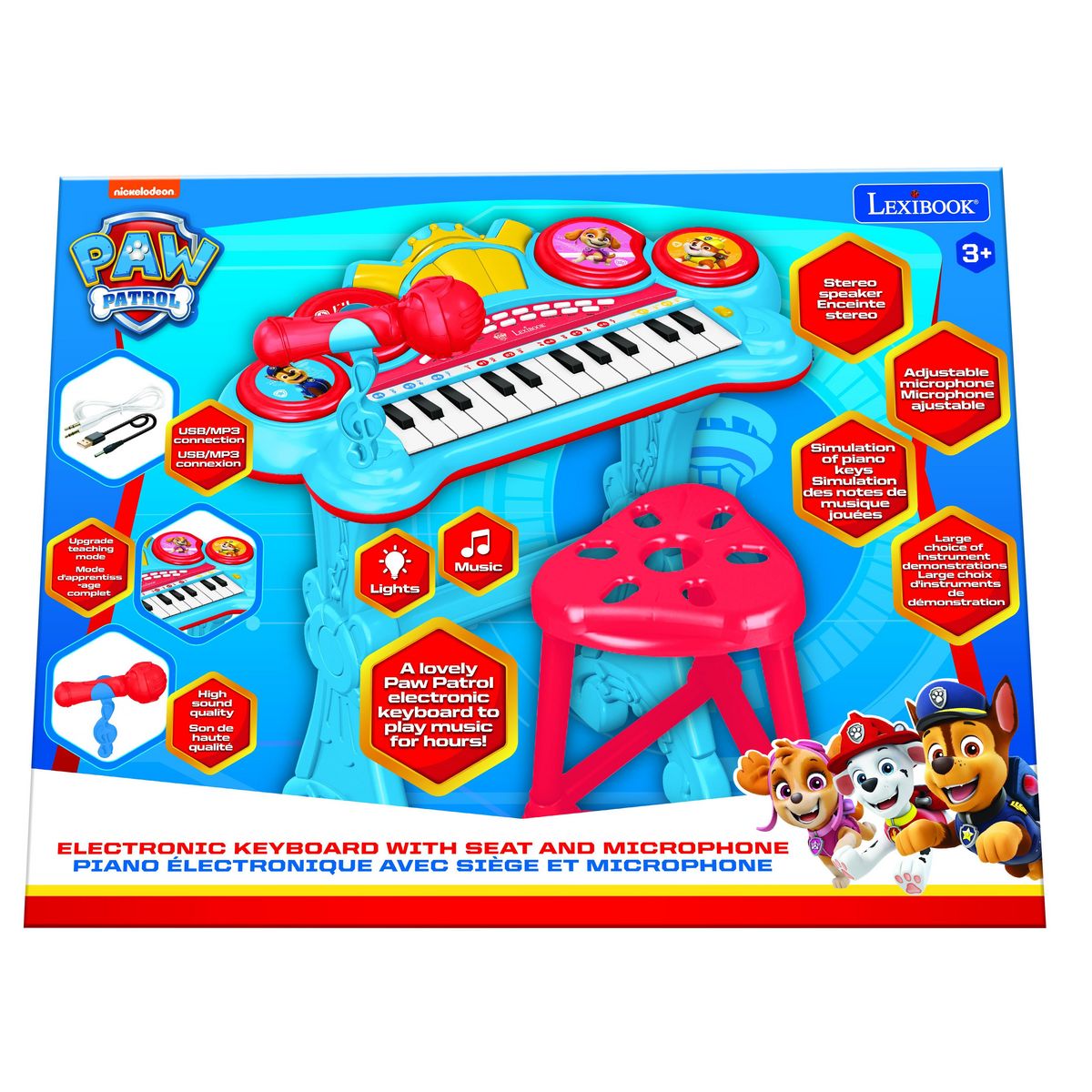 Lexibook Piano électronique Pat'Patrouille avec siège et micro