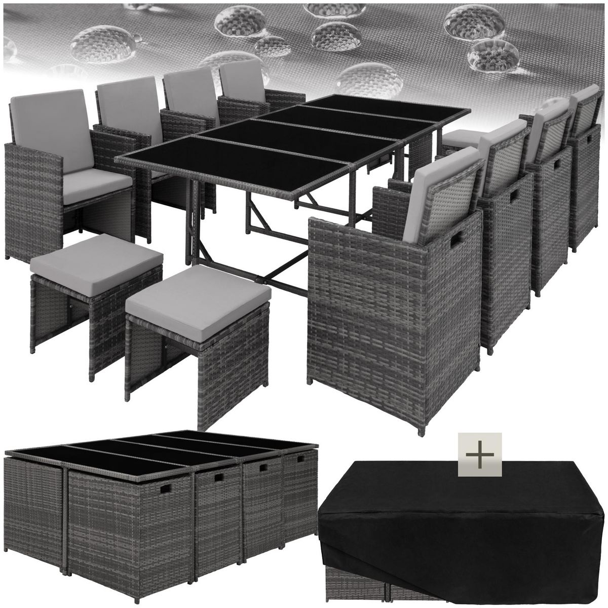 tectake Salon de jardin pour 8 à 10 personnes gris/gris clair