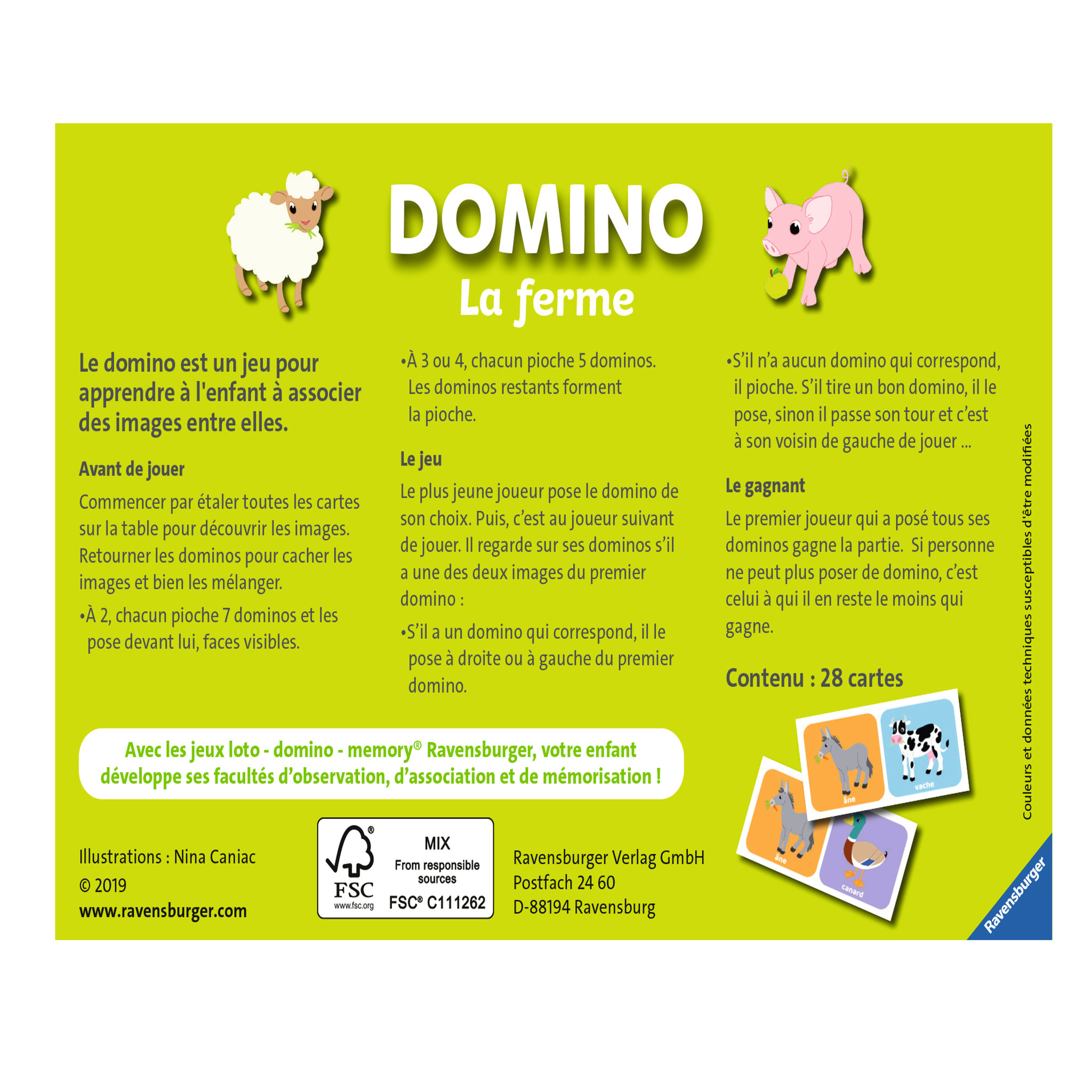 Voir la diapositive 2 : RAVENSBURGER Domino Animaux de la Ferme