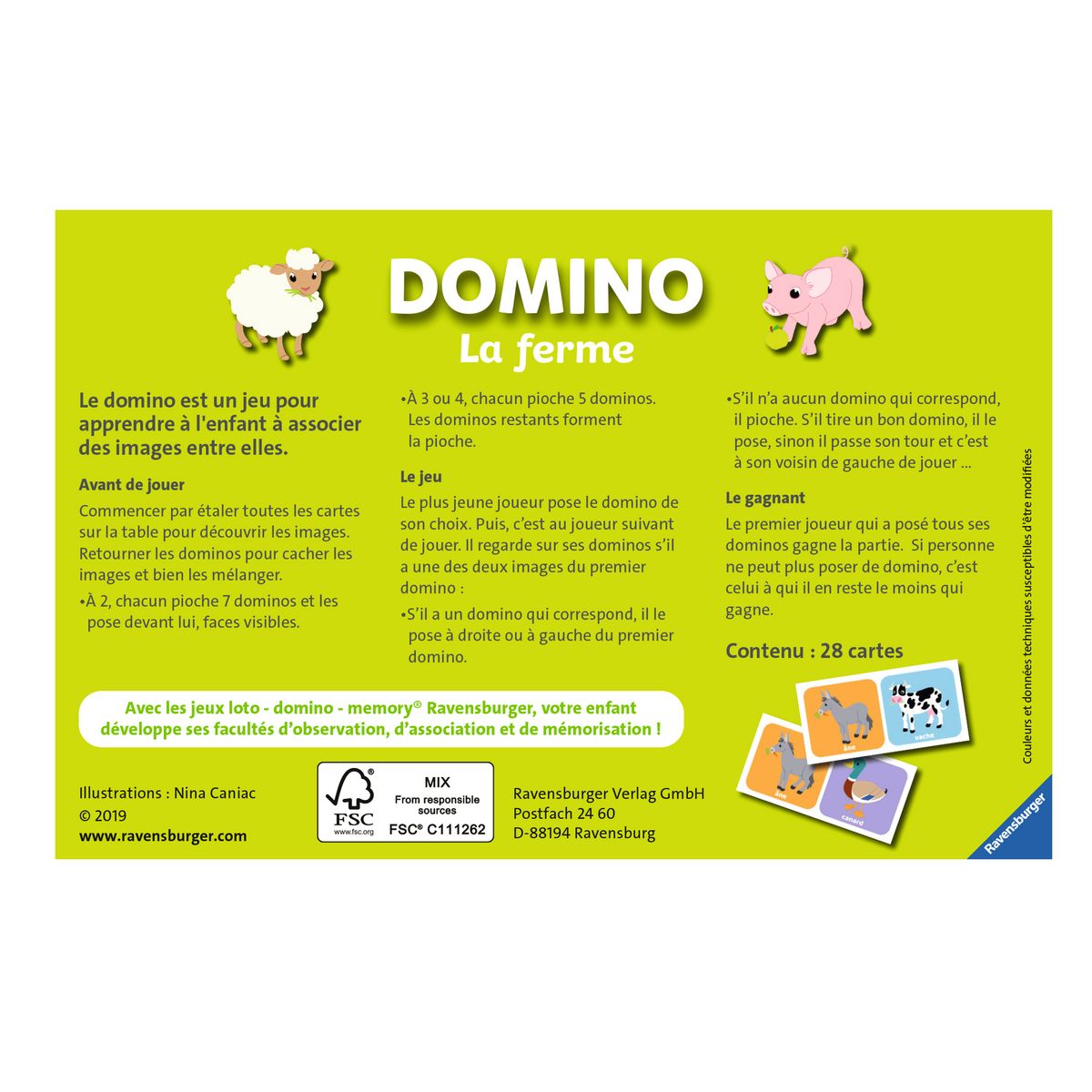 RAVENSBURGER Domino Animaux de la Ferme