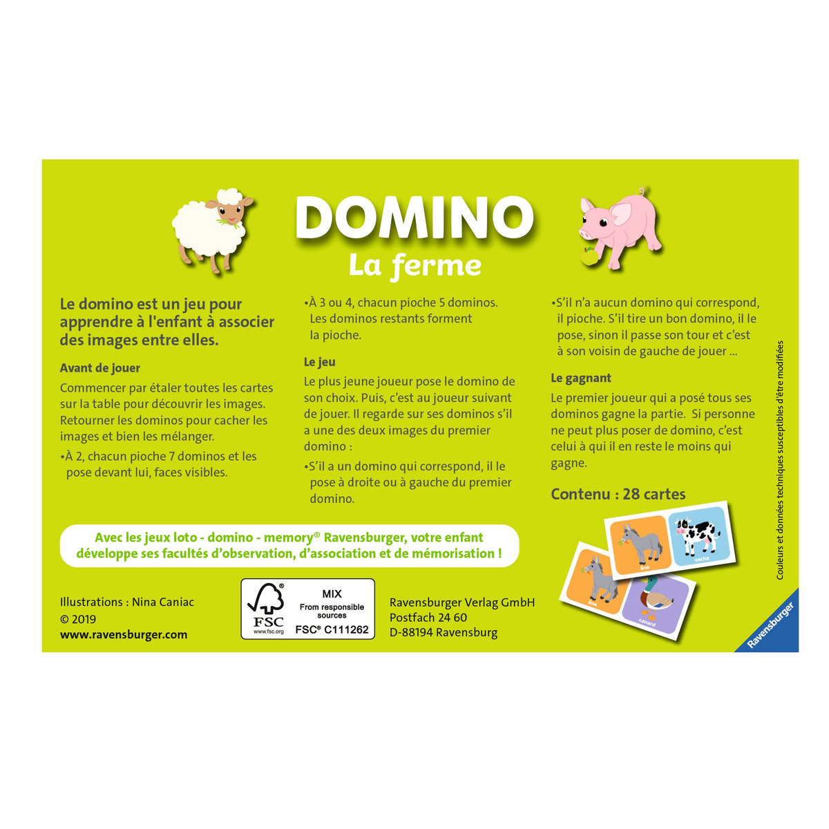 RAVENSBURGER Domino Animaux de la Ferme