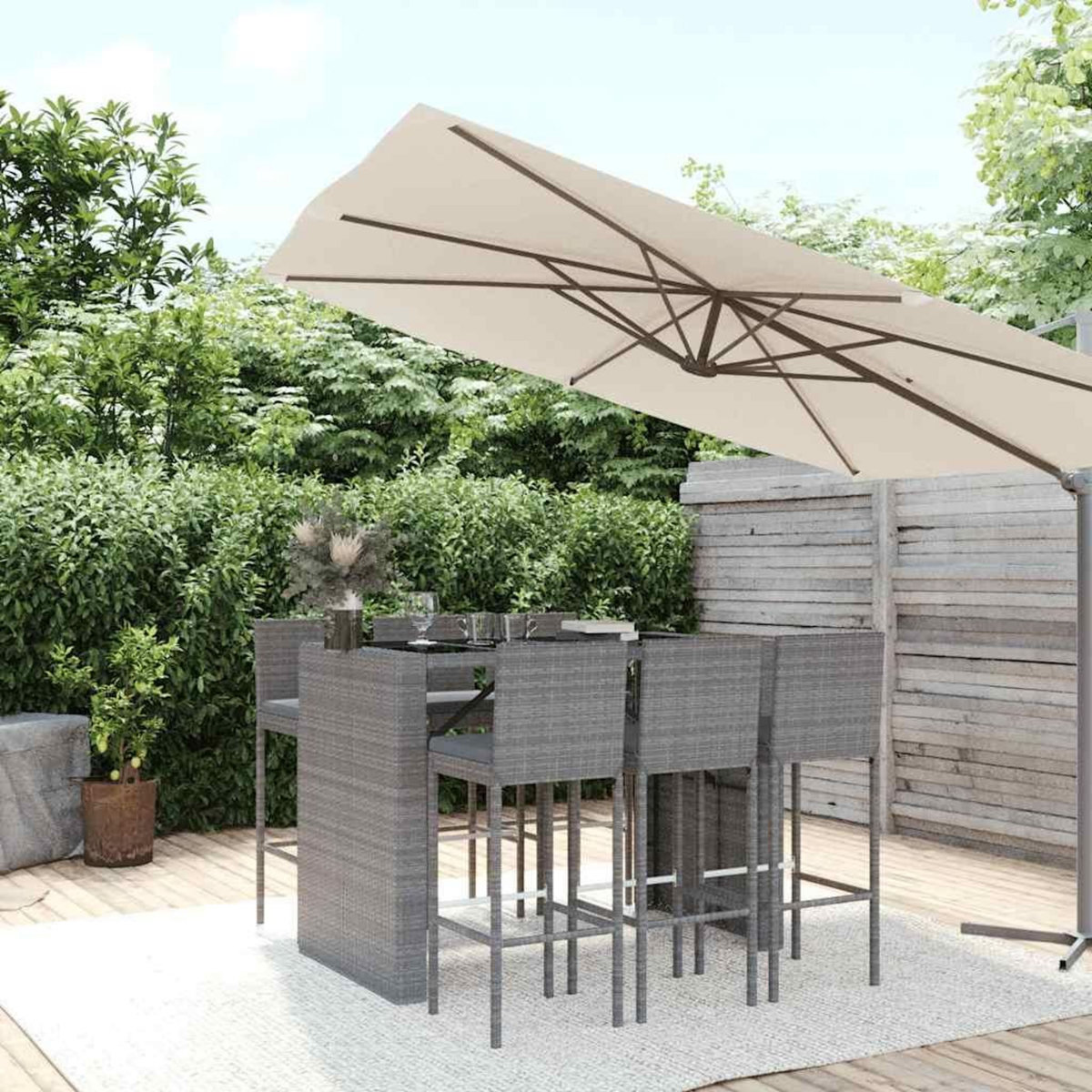 VIDAXL Ensemble de bar de jardin 7 pcs avec coussins gris poly rotin