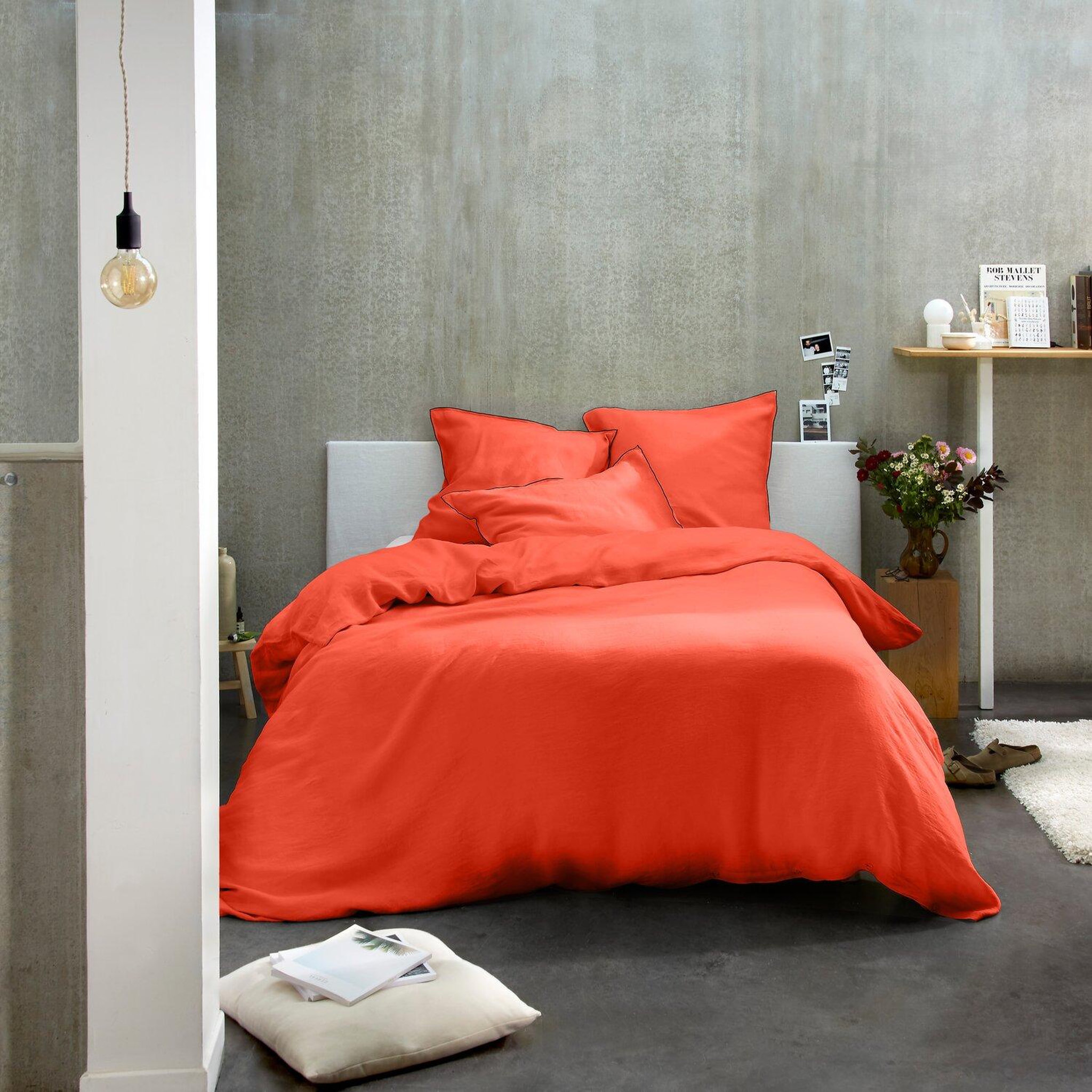 Voir la diapositive 2 : BATON ROUGE Parure de housse de couette 100% lin lavé 160gsm