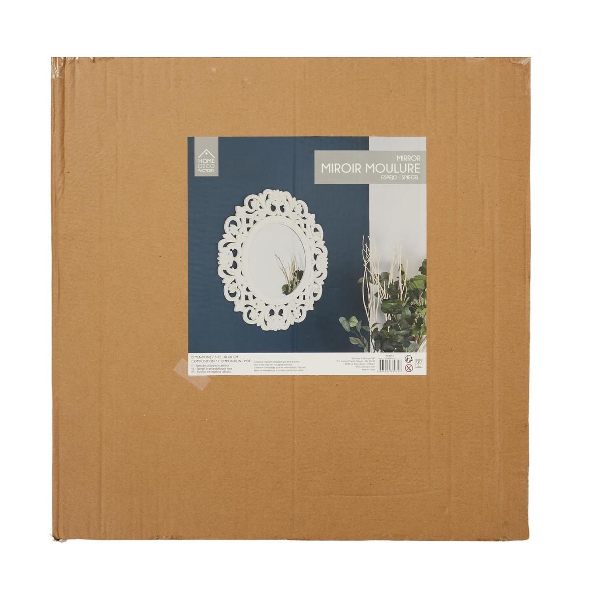 Voir la diapositive 4 : The Home Deco Factory Miroir Mural en Bois Sculpté  Charme  60cm Blanc