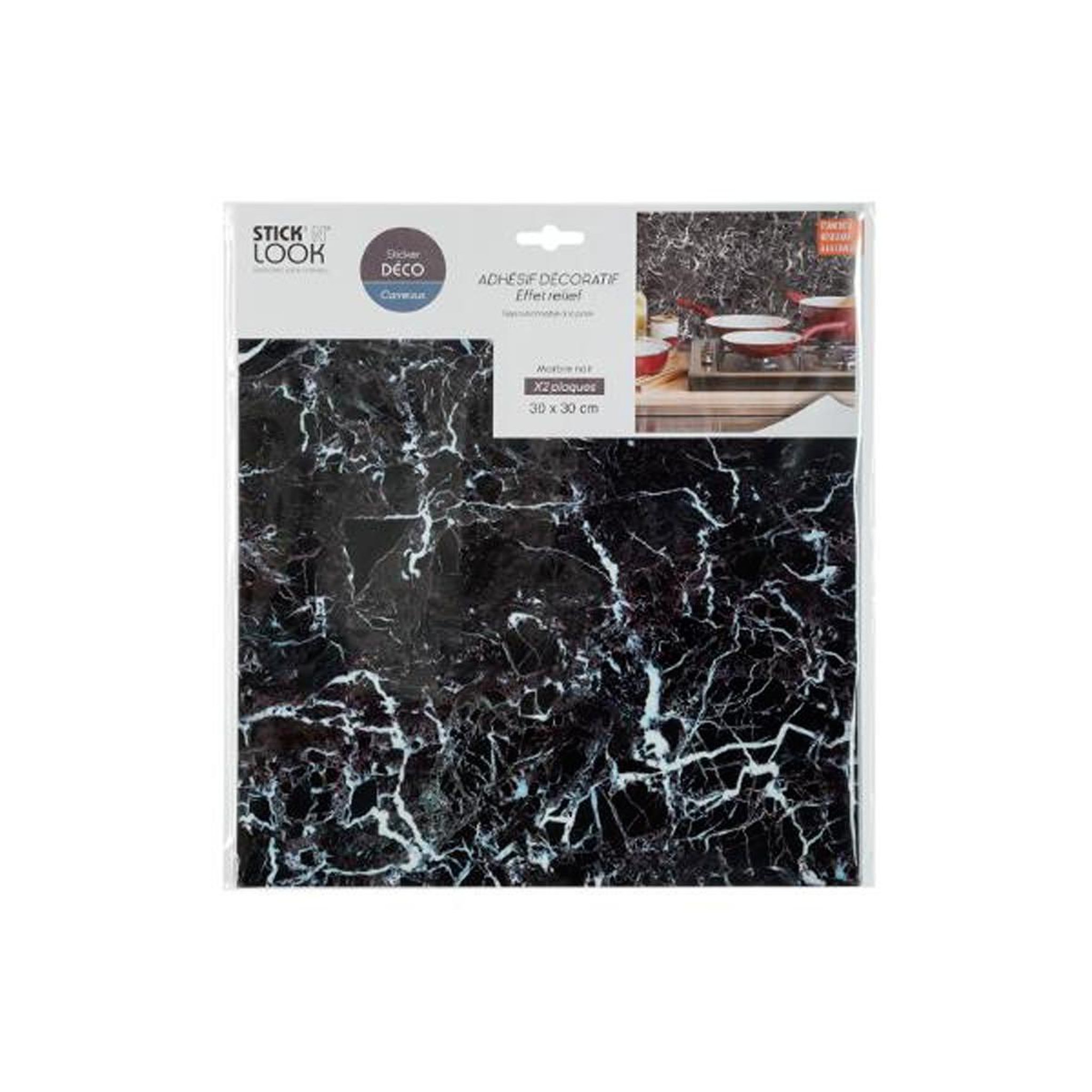 Voir la diapositive 2 : Stick'n Look Lot de 2 stickers effet marbre  plaque  30x30cm noir