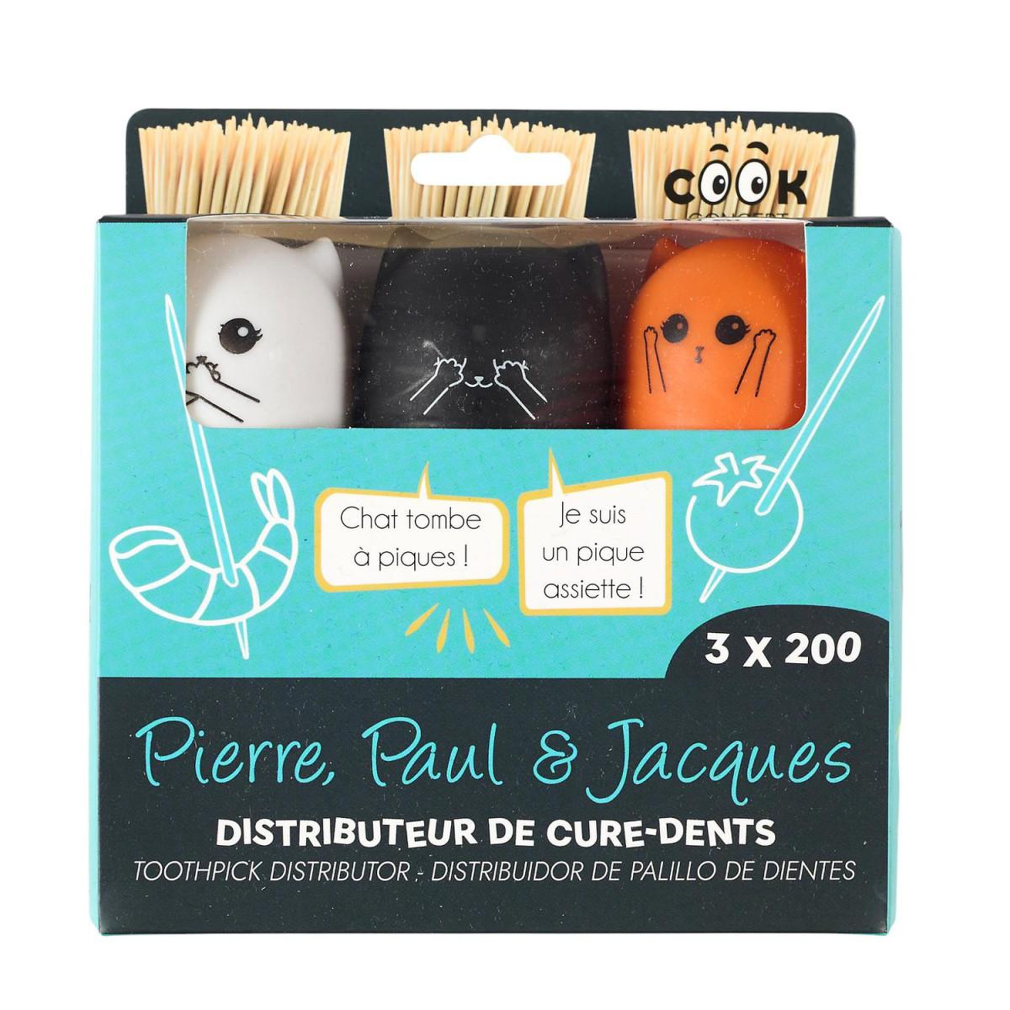Voir la diapositive 3 : COOK CONCEPT Lot de 3 pots à cure-dents  chats  8cm multicolore