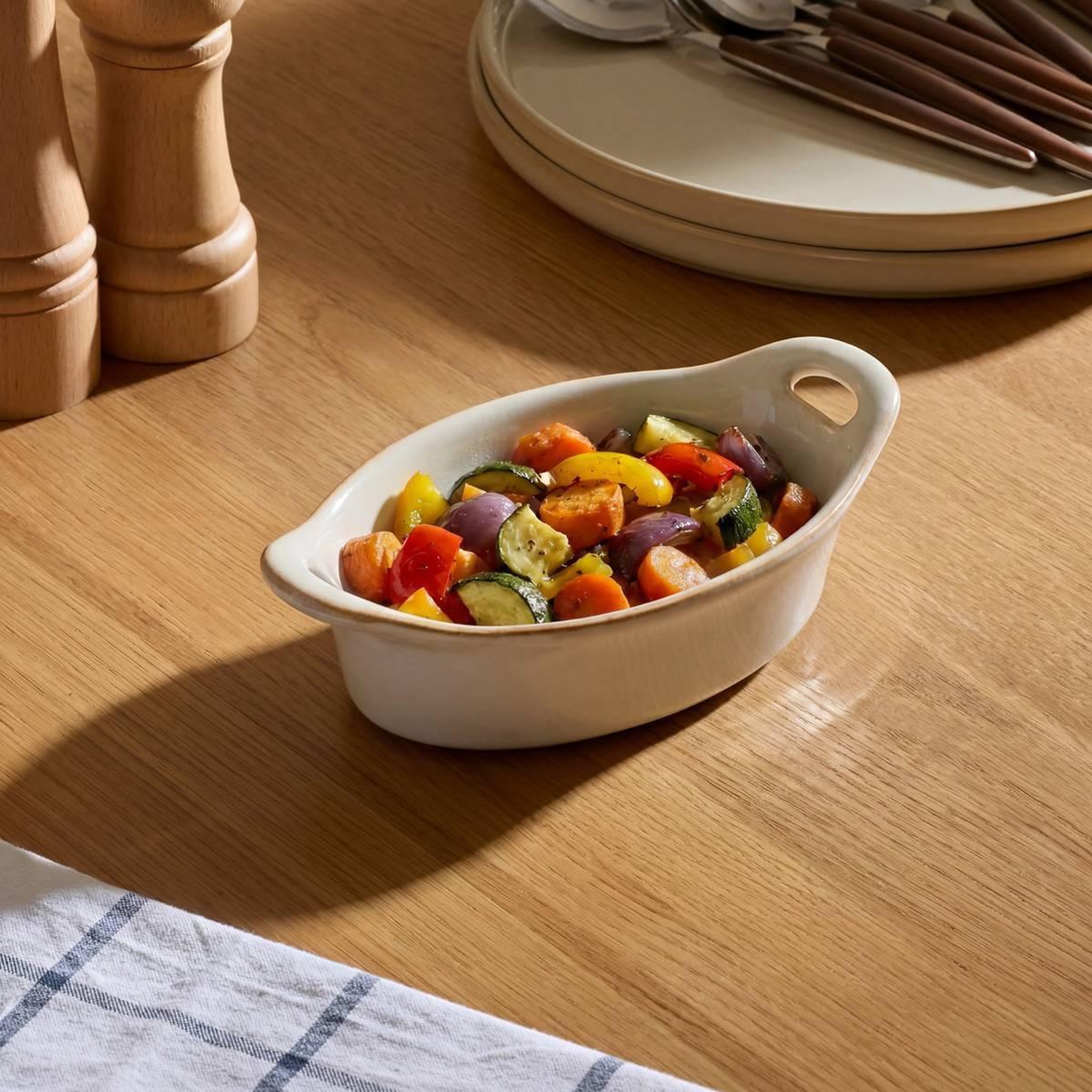 Voir la diapositive 3 : SECRET DE GOURMET Plat à four ovale en grès  terre inconnue  20cm beige