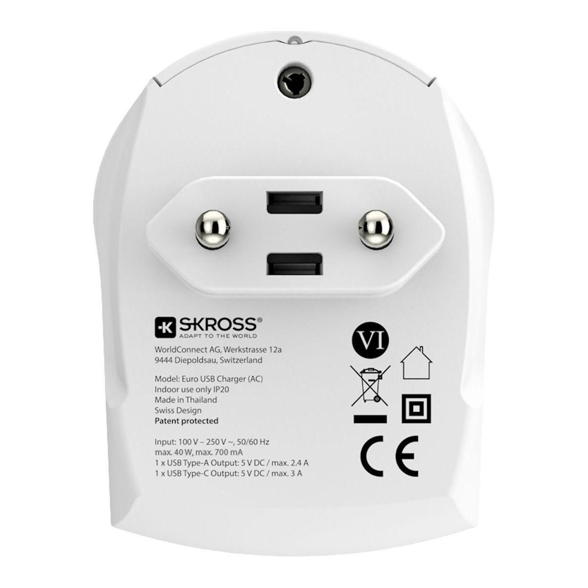Skross Adaptateur prise Secteur Europe 1 USB + 1 TYPE C