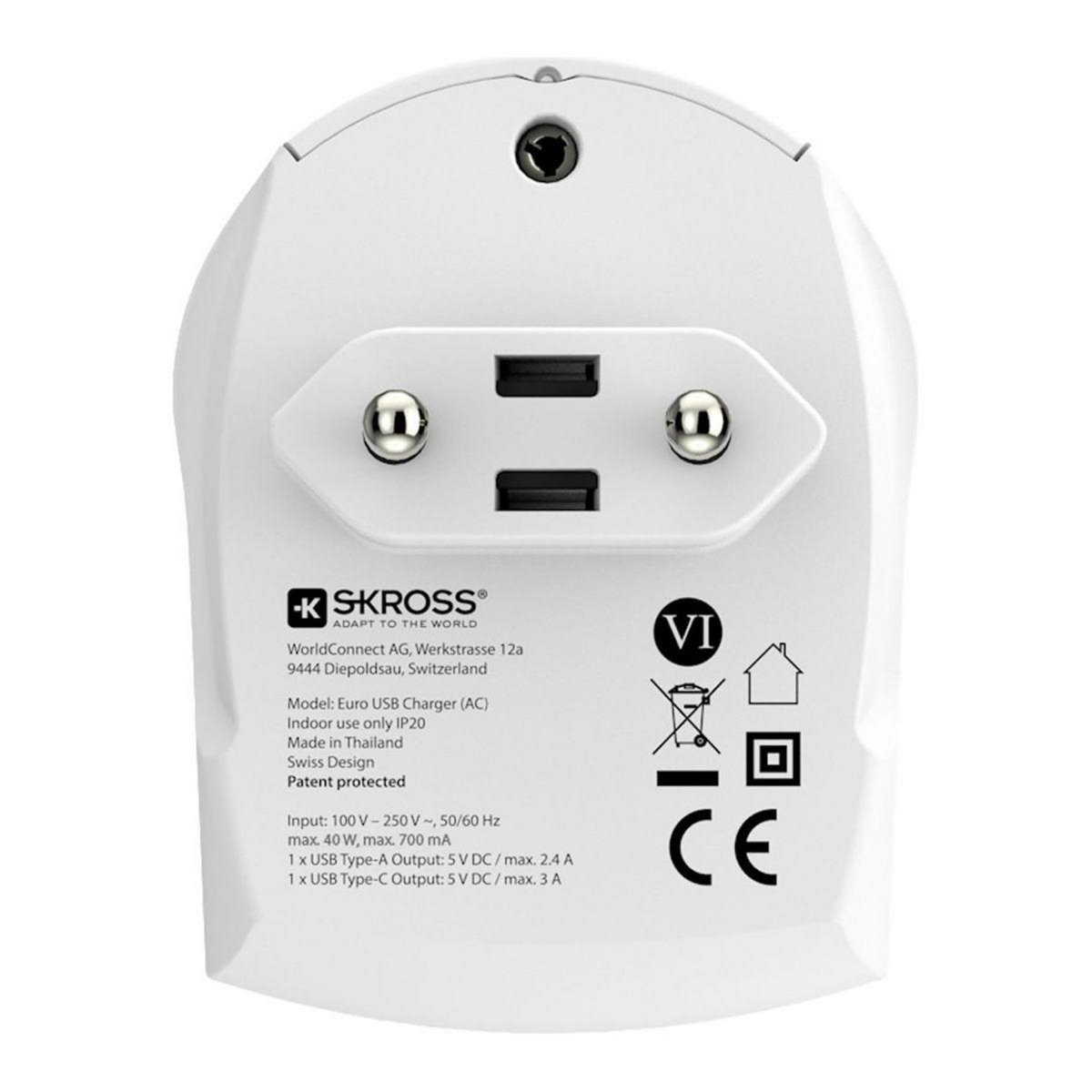 Skross Adaptateur prise Secteur Europe 1 USB + 1 TYPE C