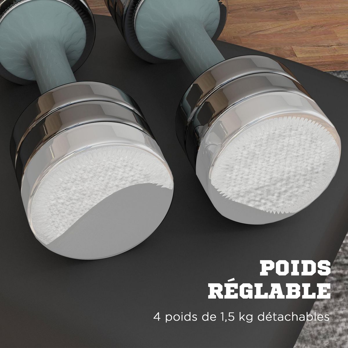 HOMCOM Ensemble de 2 haltères courtes total 20 Kg - 4 poids de 1,5 Kg avec mallette - entraînement musculaire & haltérophilie - acier PU gris