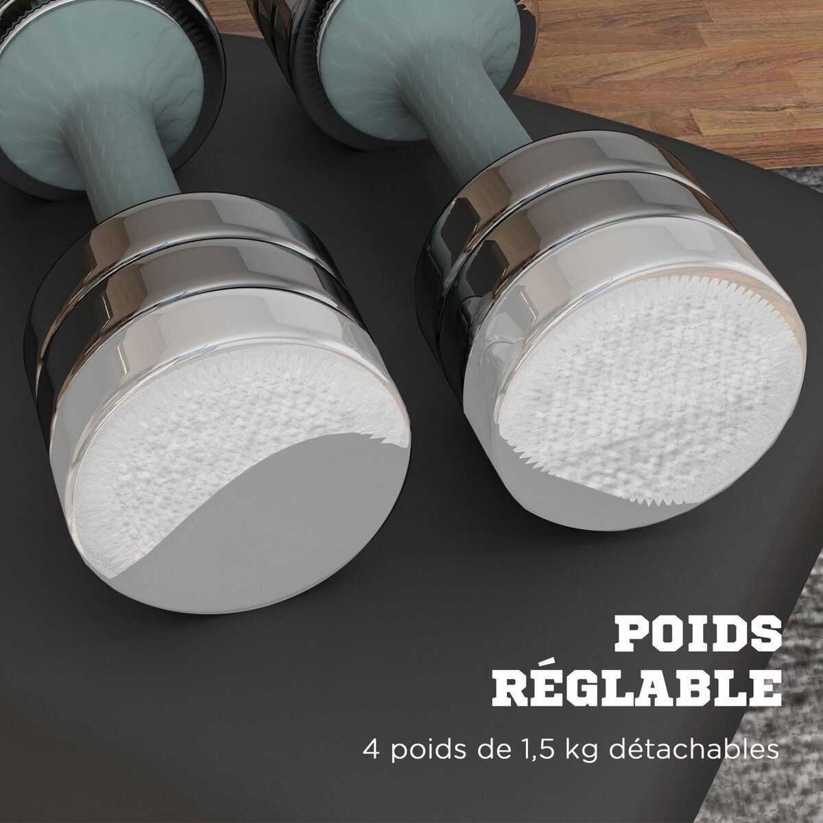 HOMCOM Ensemble de 2 haltères courtes total 20 Kg - 4 poids de 1,5 Kg avec mallette - entraînement musculaire & haltérophilie - acier PU gris