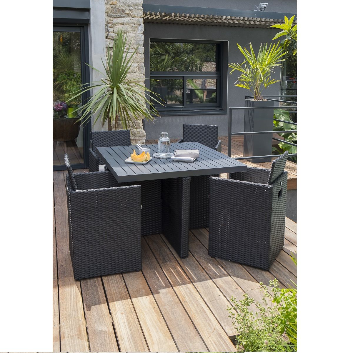 DCB GARDEN Salon de jardin 4 personnes aluminium noir MIAMI 