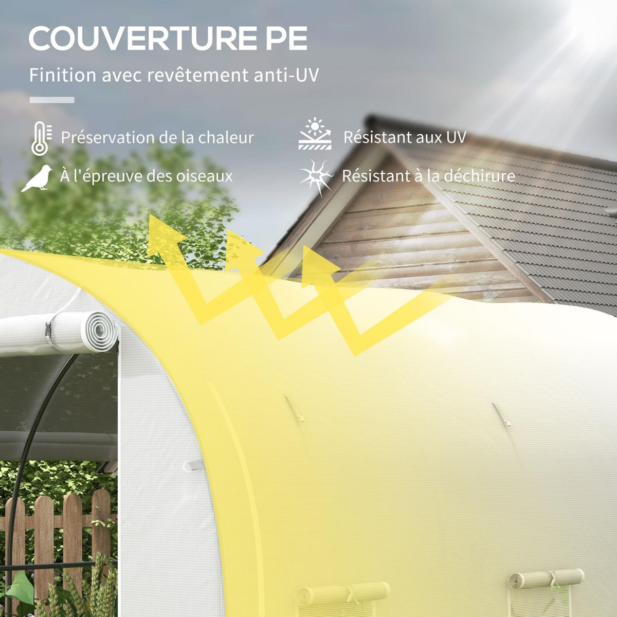 OUTSUNNY Serre de jardin tunnel 6 m² acier galvanisé renforcé dia. 1,9 cm bâche PE haute densité blanc