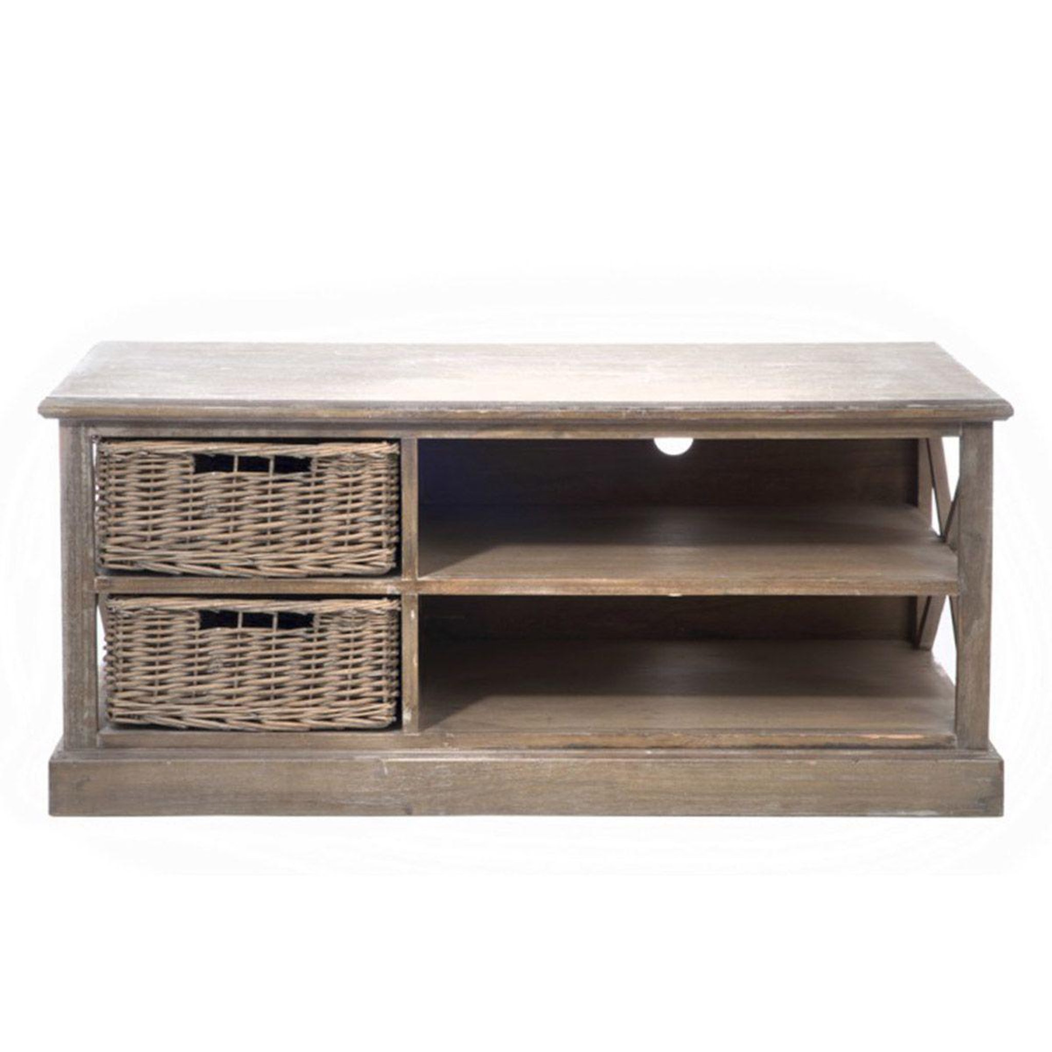 Voir la diapositive 2 : J-LINE Meuble tv & 2 paniers  catherine  120cm naturel