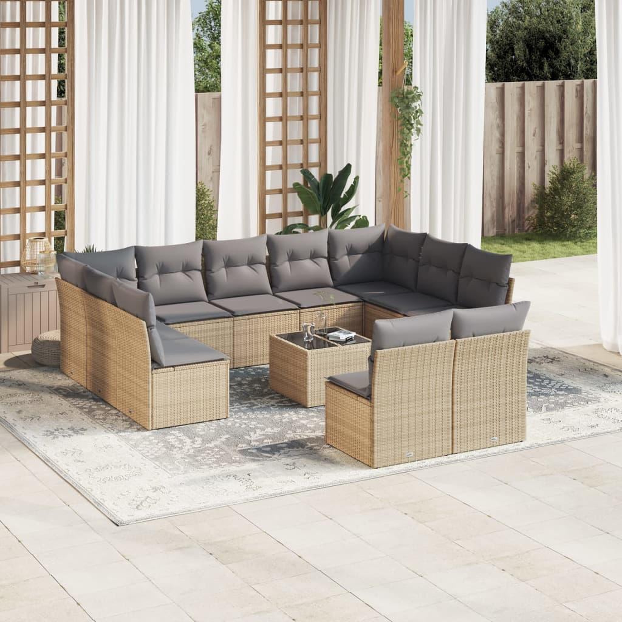 VIDAXL Salon de jardin avec coussins 12 pcs beige resine tressee