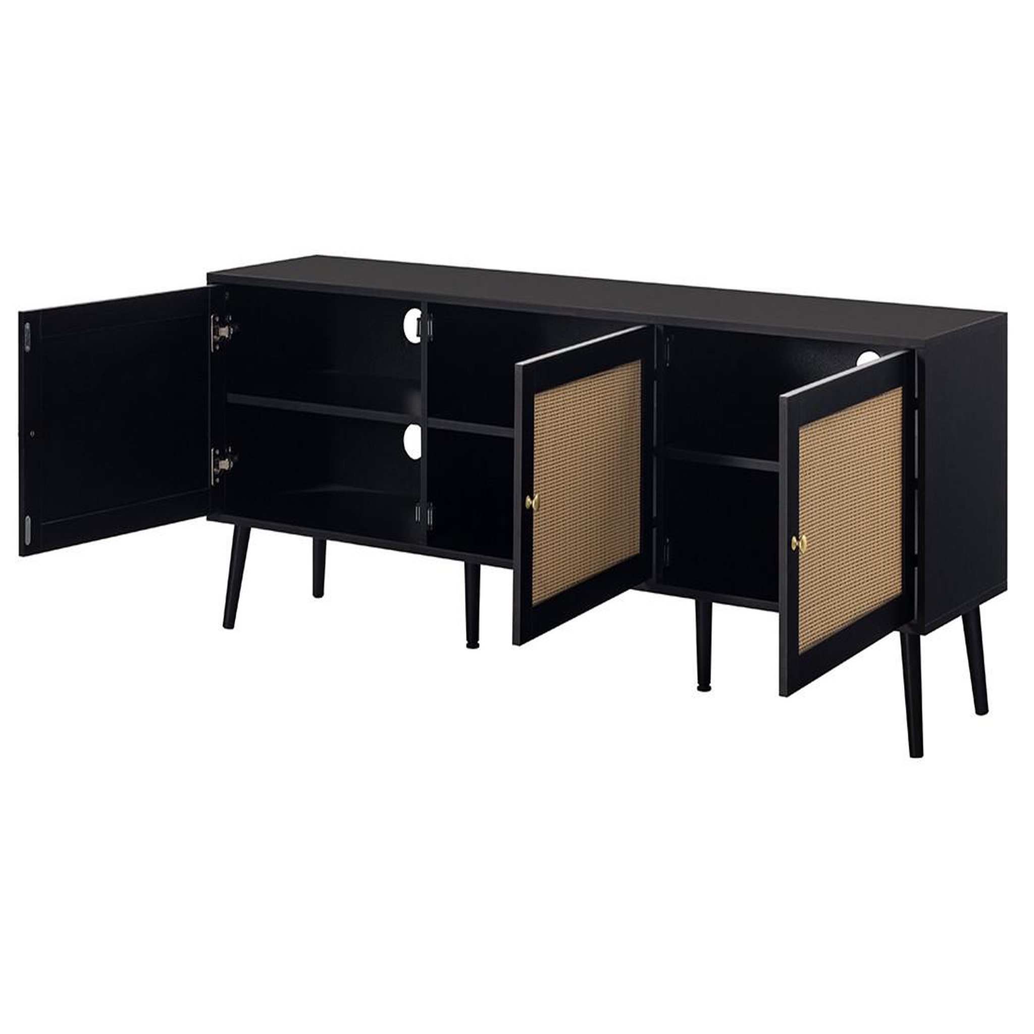 Voir la diapositive 6 : BEST MOBILIER Goto - meuble tv - noir et cannage - 3 portes - 167 cm