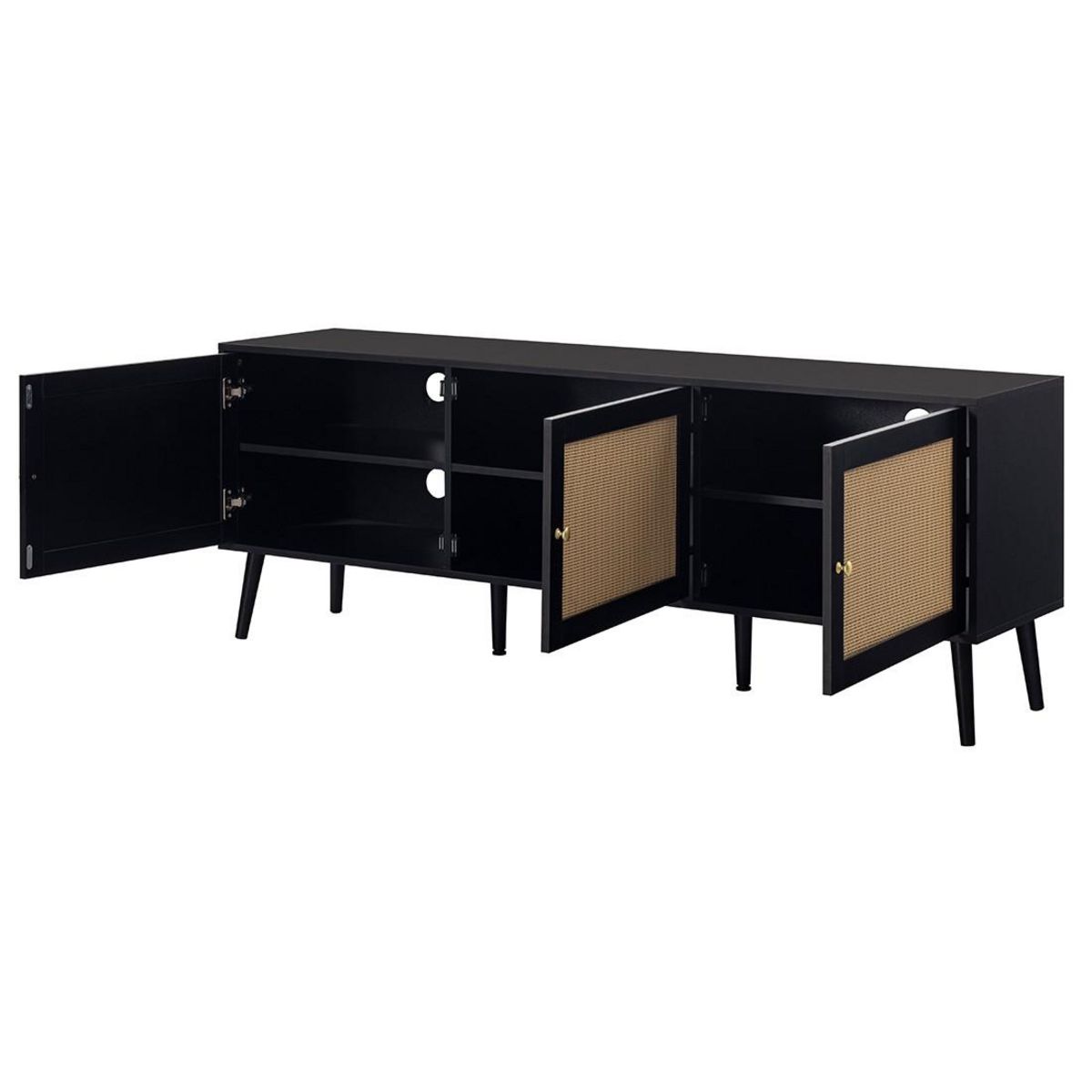 BEST MOBILIER Goto - meuble tv - noir et cannage - 3 portes - 167 cm