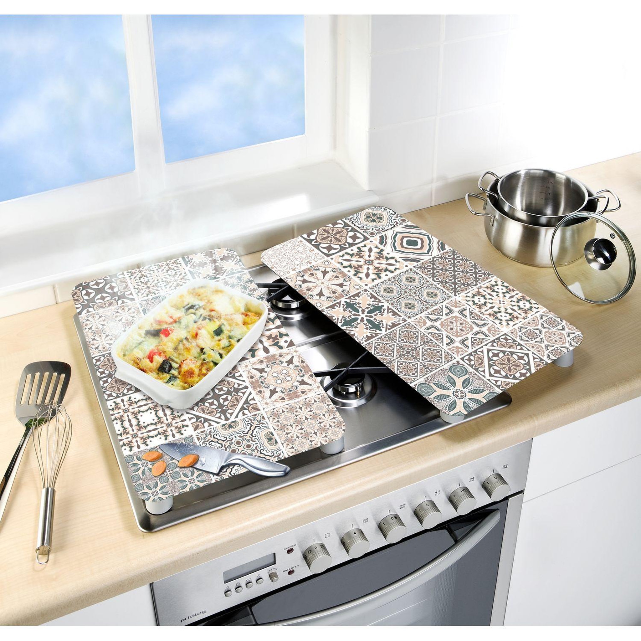 Voir la diapositive 2 : Wenko 2 Couvre-plaques universel design Carreaux - 30 x 52 cm - Argent