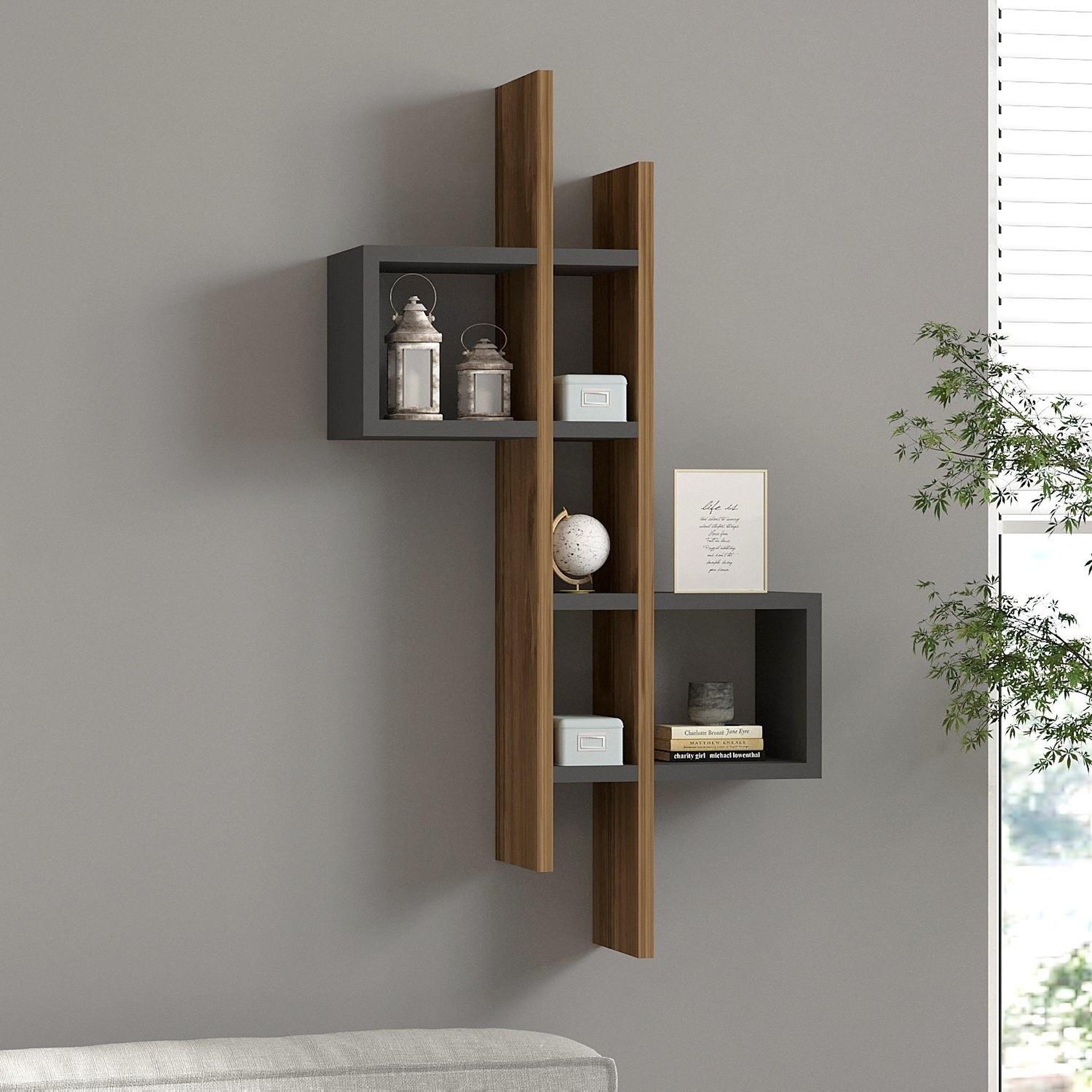 Voir la diapositive 2 : Habitat et Jardin Étagère murale en bois  emse  - 53 x 19 x 108 cm - chêne, anthracite