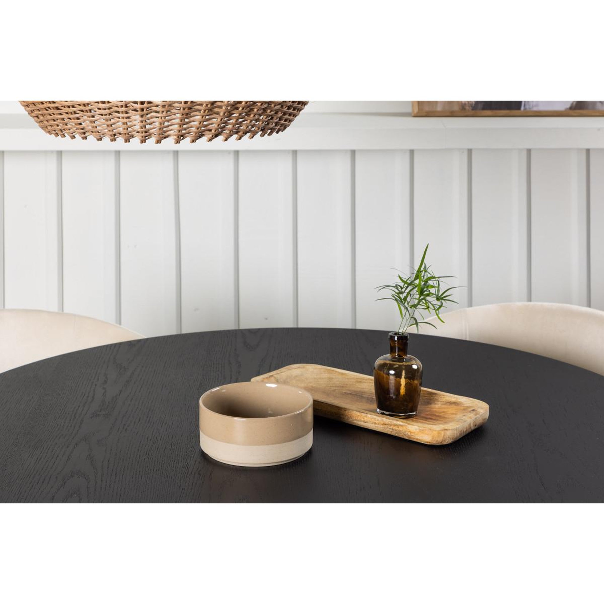Voir la diapositive 5 : Paris Prix Ensemble table à manger & 4 chaises  bootcut & berit  110cm noir & beige clair
