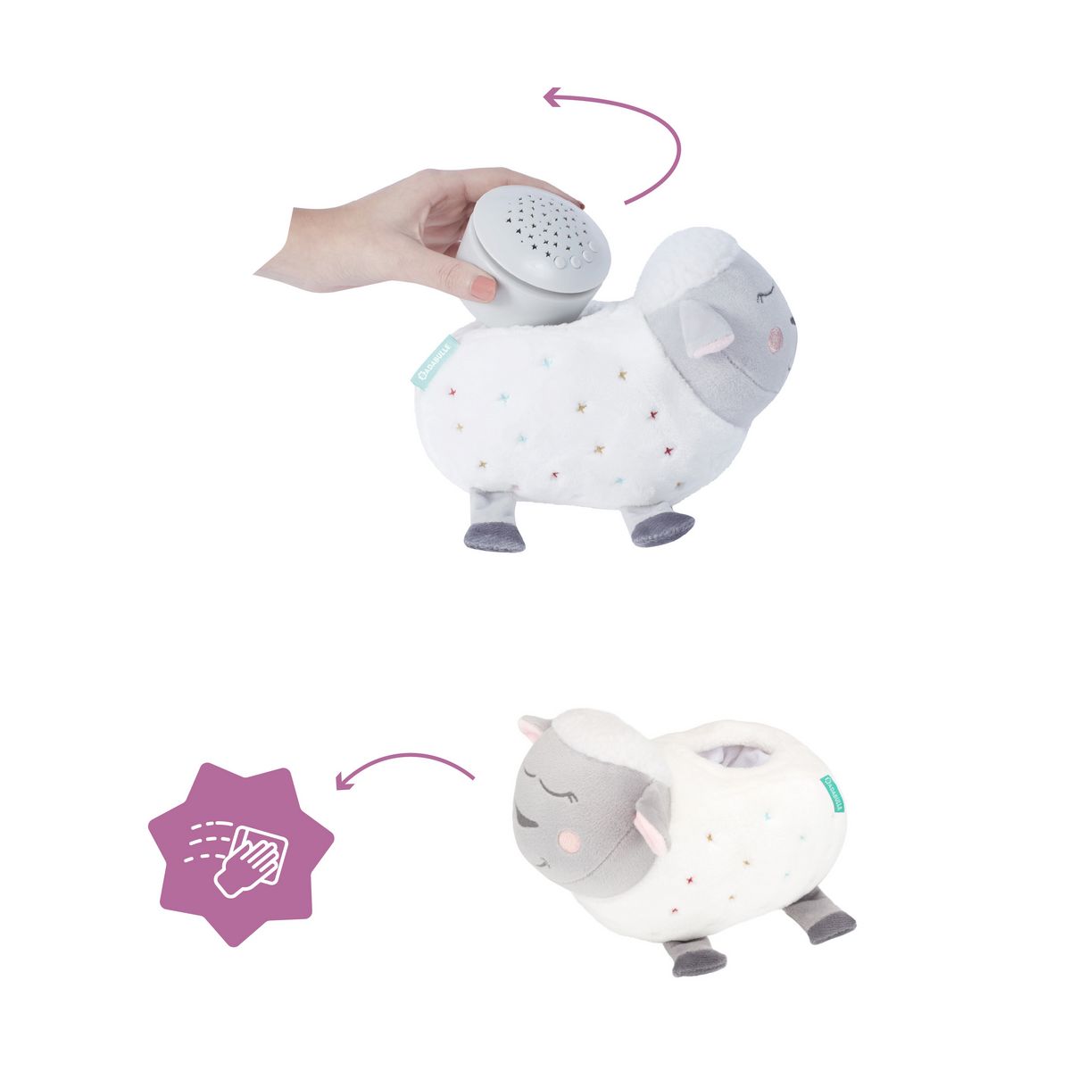 BADABULLE Veilleuse bébé peluche mouton projection d'étoiles