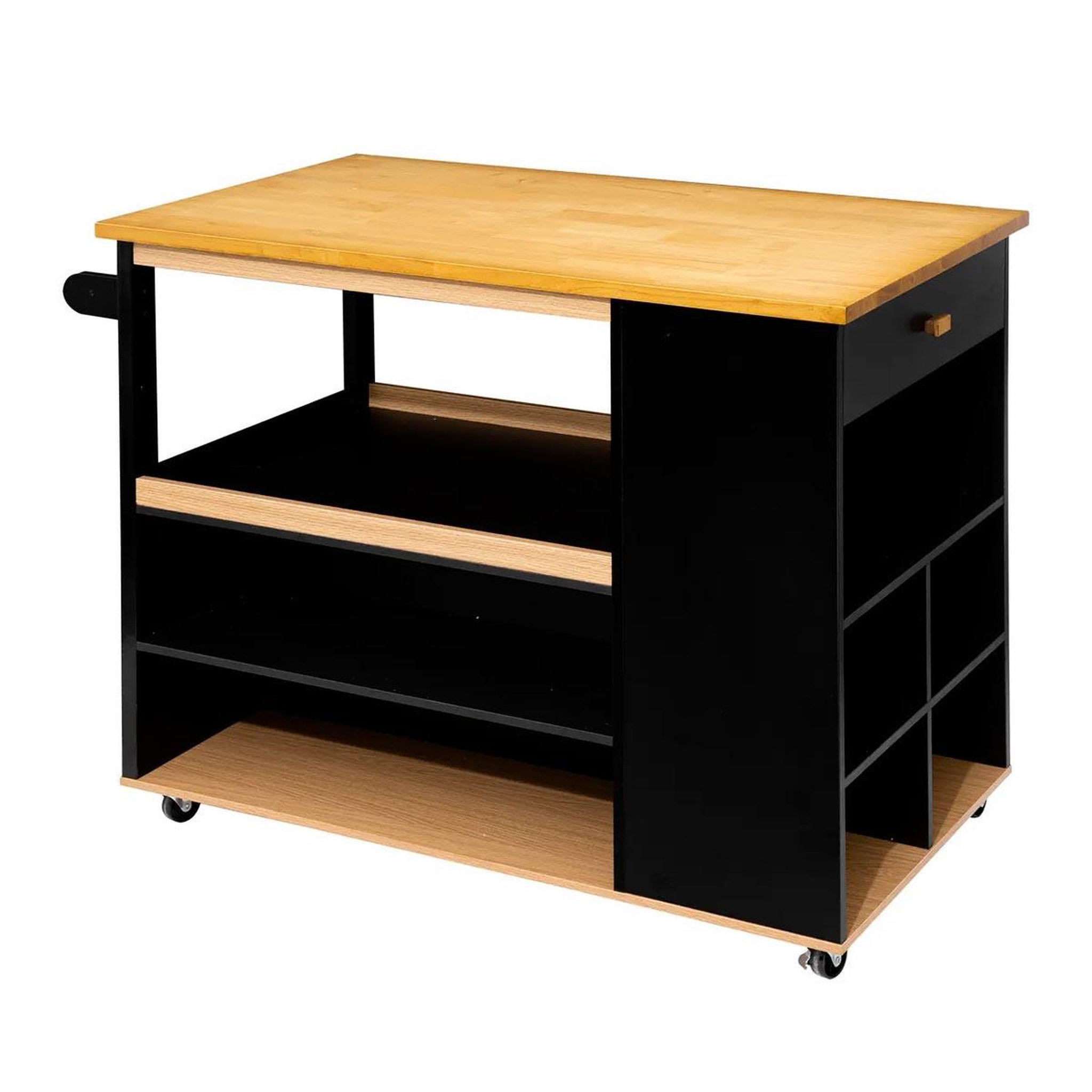 FIVE Ilot de cuisine  rangement  108cm naturel & noir