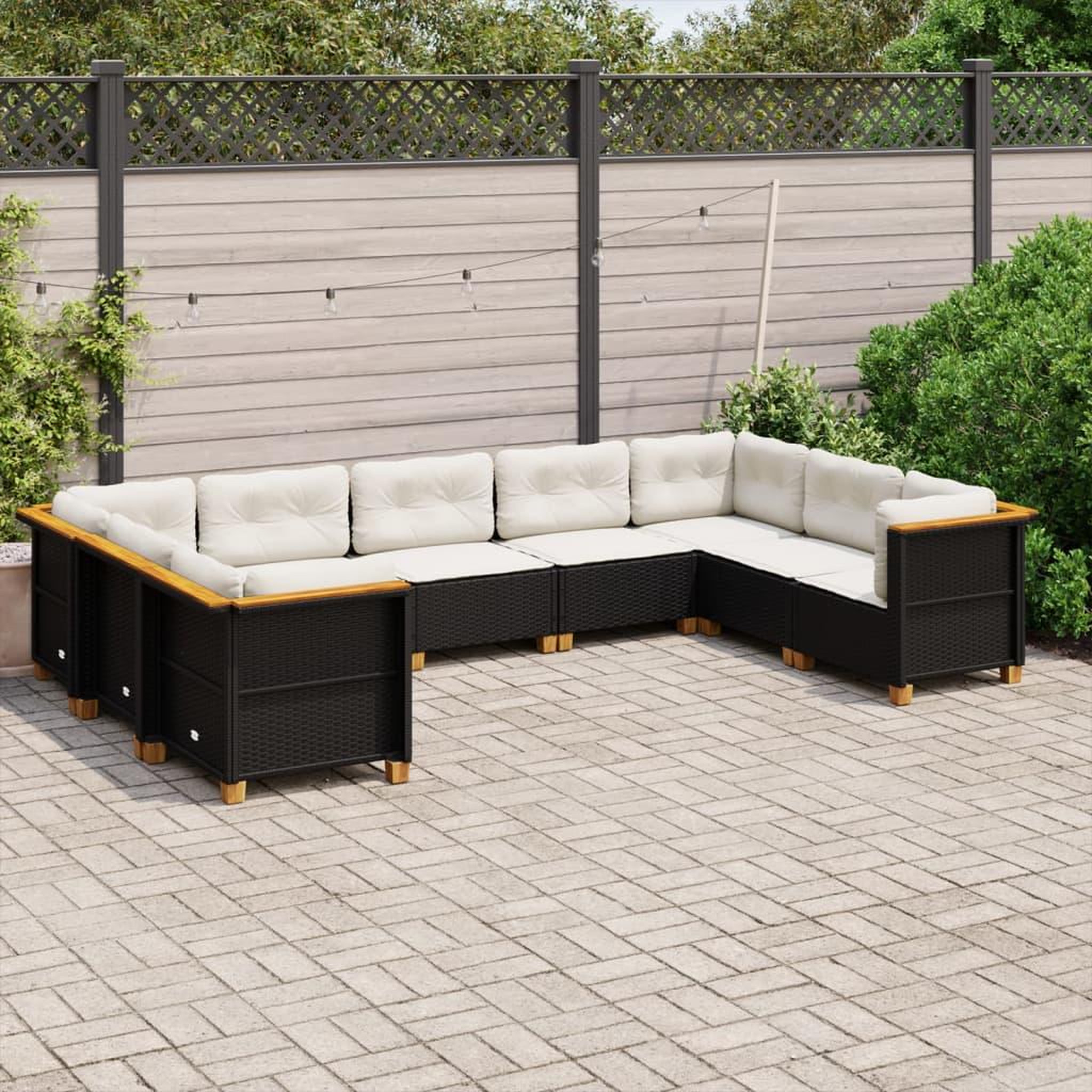 VIDAXL Salon de jardin 9 pcs avec coussins noir resine tressee