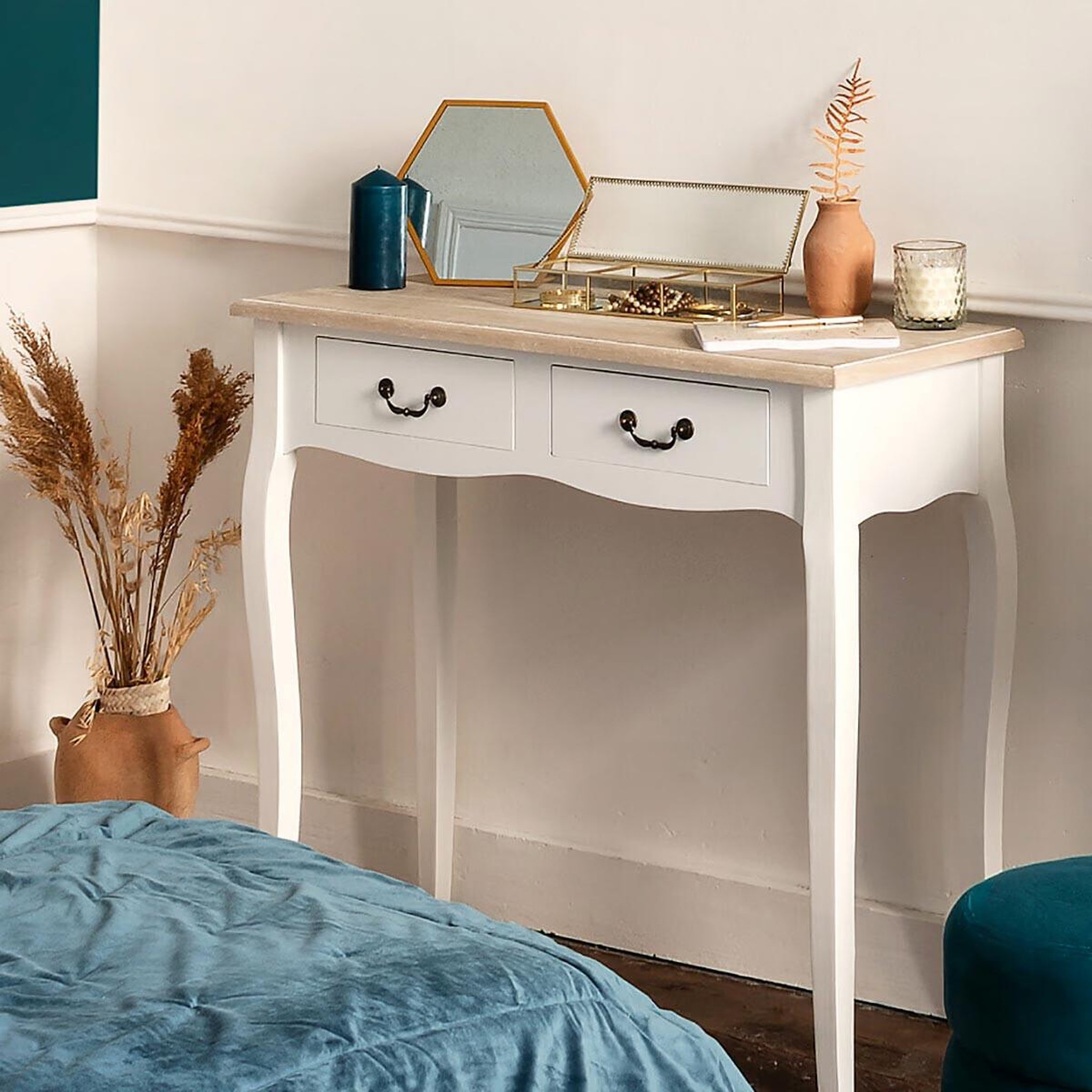 Voir la diapositive 6 : ATMOSPHERA Console chrysa - 2 tiroirs - blanc et bois
