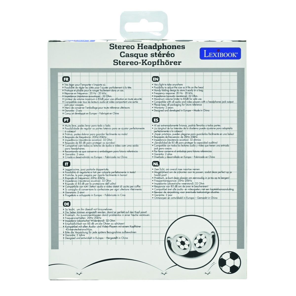 Lexibook Casque stéréo filaire pliable Football avec limitation de volume d'écoute