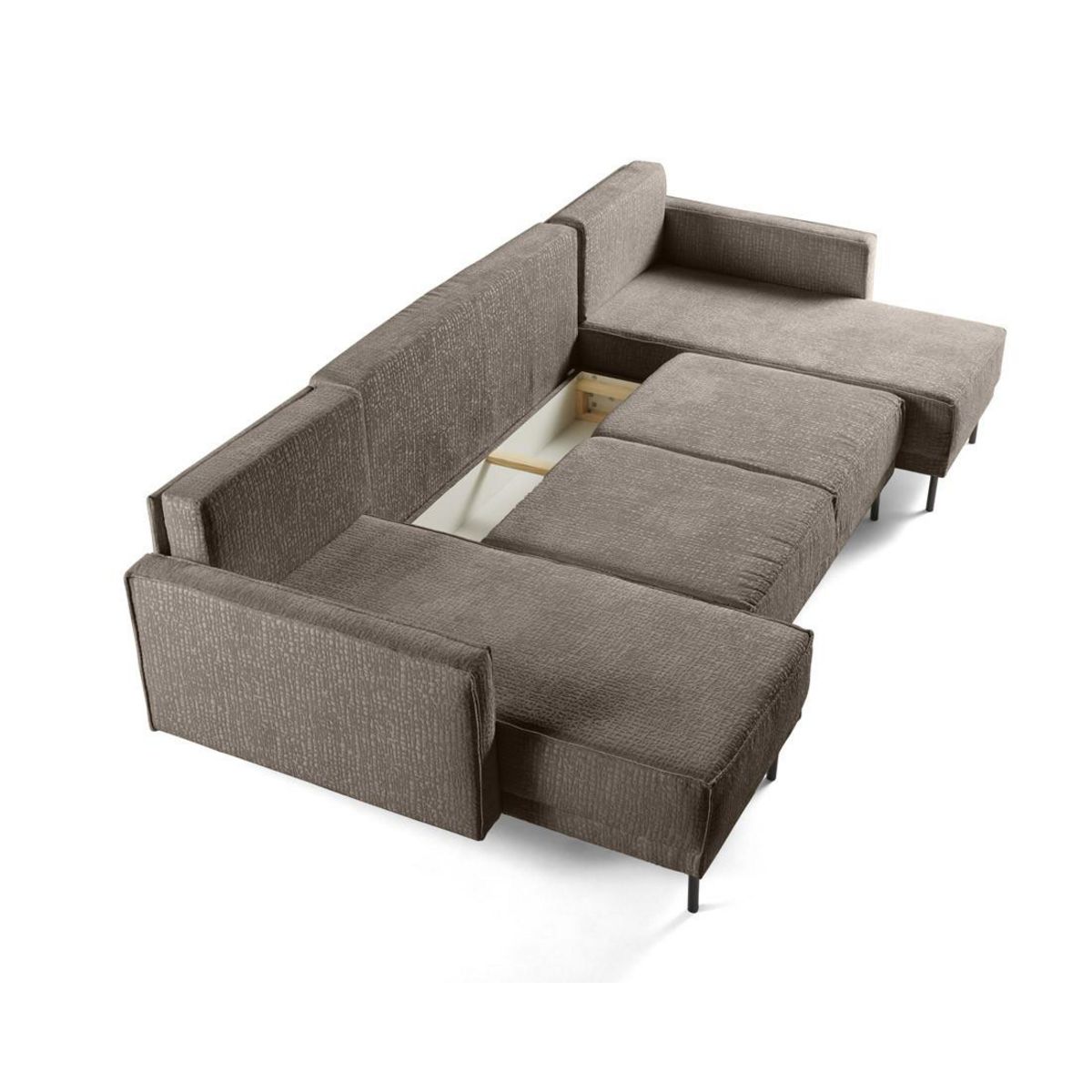 LISA DESIGN Charlie - canapé panoramique en u 7 places - convertible avec coffre - en tissu velours relief